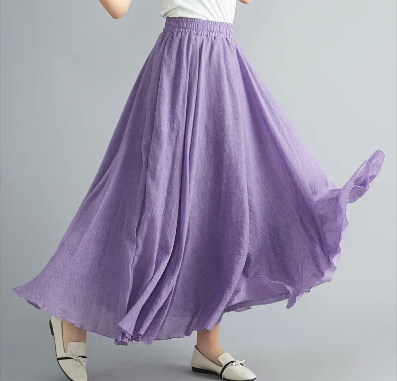 Stylish Women's Cotton Linen Maxi Skirt - Y2K Elegant Boho Long Skirt for Beach, Casual & Harajuku Fashion | Perfect for Summer Outfits, Vacations & Street Style