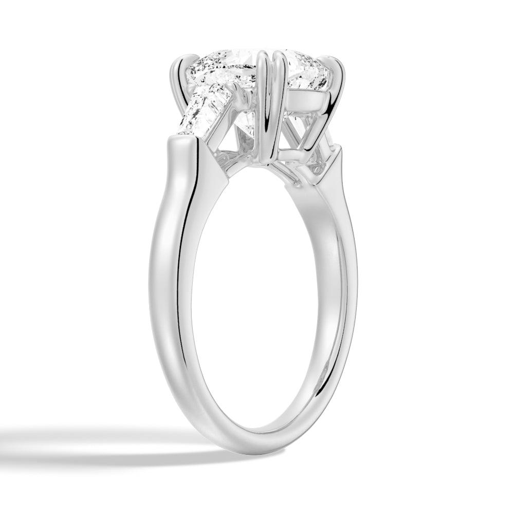 Cushion Cut Moissanite Engagement Ring with Tapered Baguette Side Stones - Elegant Wedding Jewelry for Proposals, Anniversaries & Special Occasions