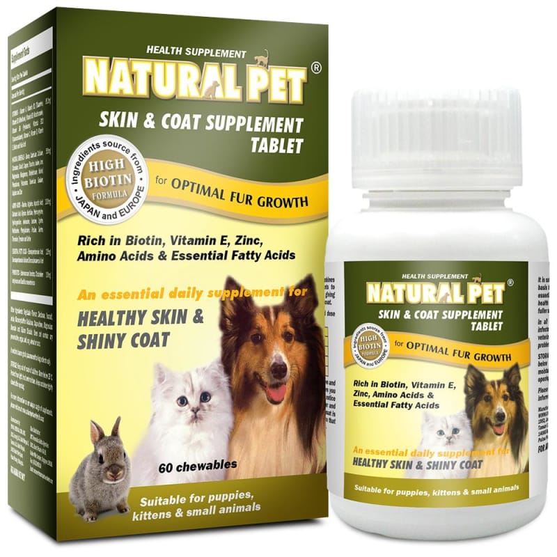 Natural Pet Skin & Coat Supplement with 27 Essential Vitamins & Minerals - 60 Tablets for Dogs & Cats | Promotes Healthy Fur & Skin | Perfect for Daily Pet Care Routine