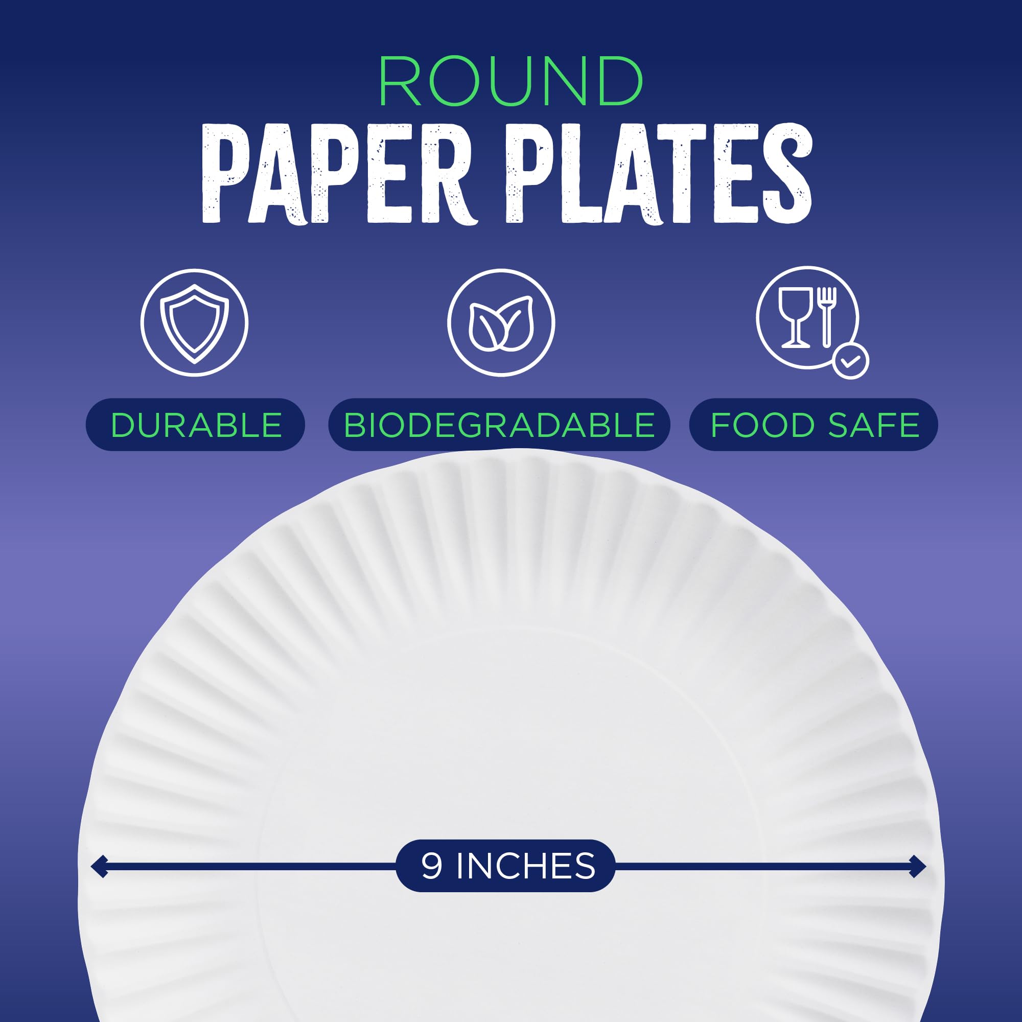9 Inch White Uncoated Disposable Paper Plates - 100 Pack | Microwave Safe & Eco-Friendly Party Plates for Dinner, Picnic, BBQ, Events & Crafts | Bulk Paper Plates for Everyday Use & Entertaining