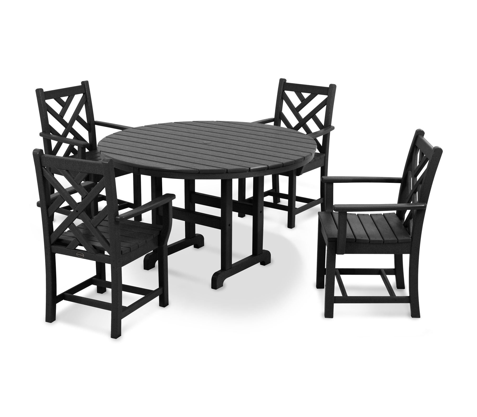 POLYWOOD Chippendale 5-Piece Outdoor Dining Set with Round Arm Chairs - Patio, Garden, Poolside Furniture for All-Weather Use