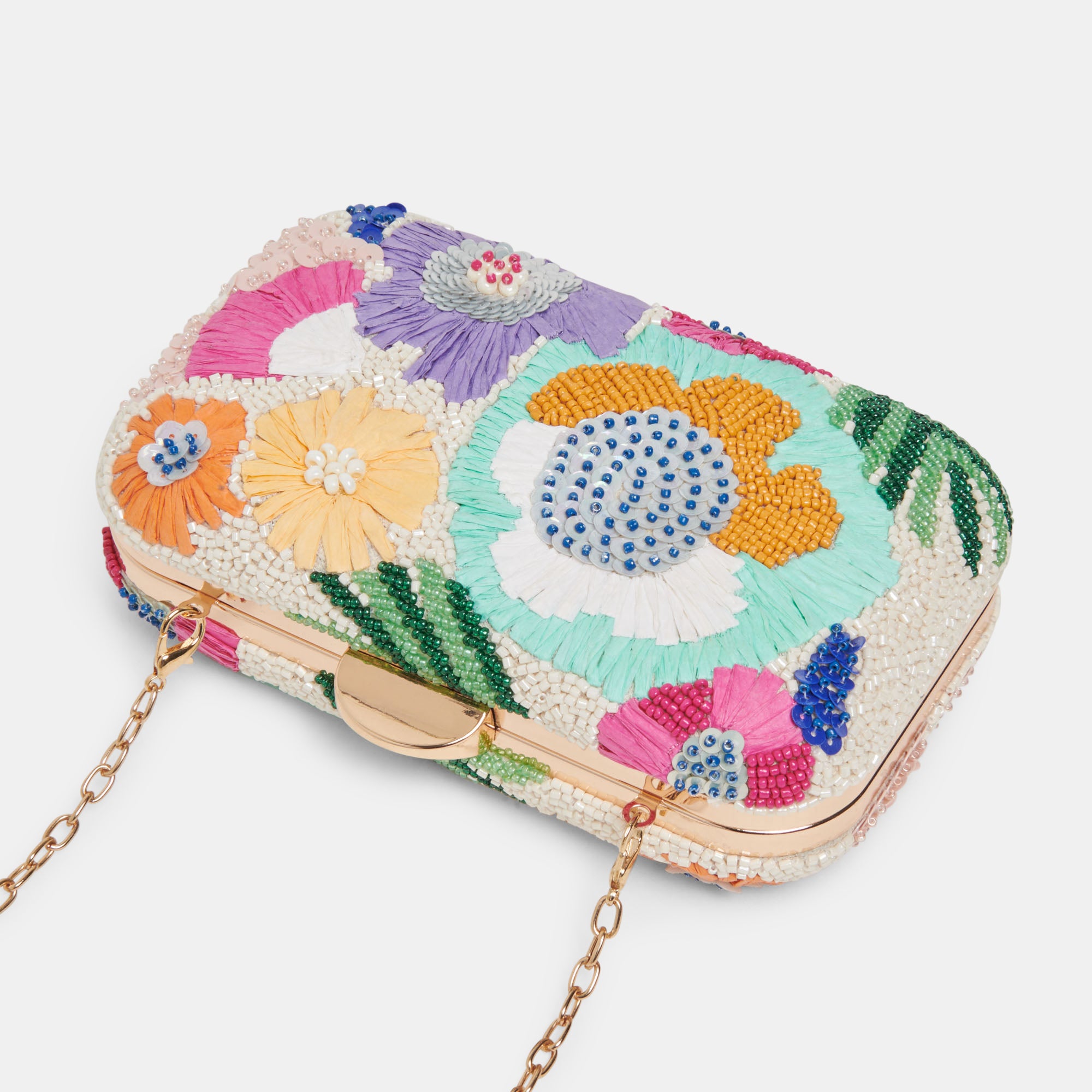 Pastel Multi Beaded Daisy Clutch - Elegant Beaded Handbag for Women, Perfect for Weddings, Parties & Evening Events