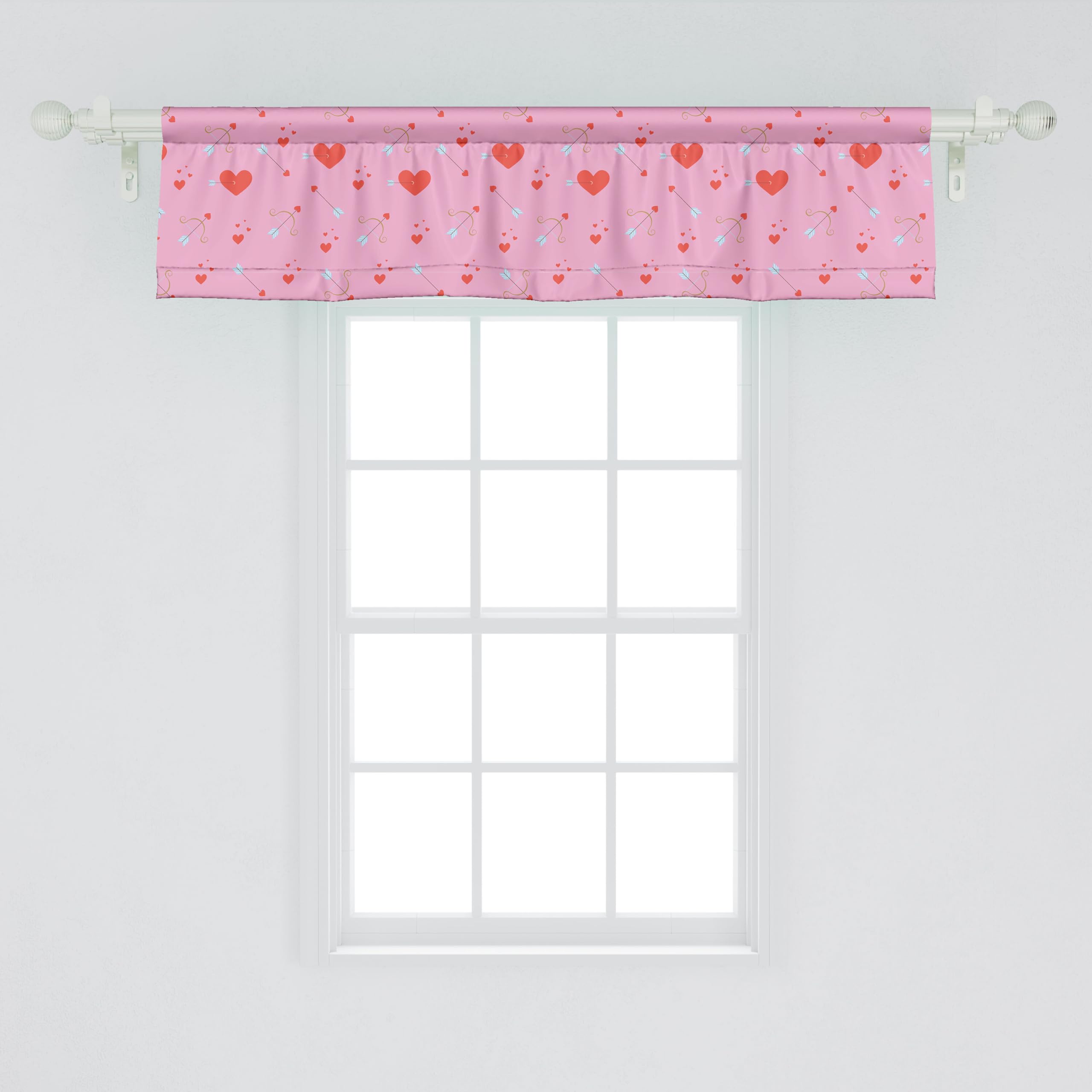 Ambesonne Valentine's Day Window Valance Set of 2 - Romantic Hearts & Cupid Design, Rod Pocket Kitchen & Bedroom Curtain Valances 54x12 Inches, Pink Burnt Sienna - Perfect for Valentine's Decor, Wedding Gifts & Romantic Home Accents