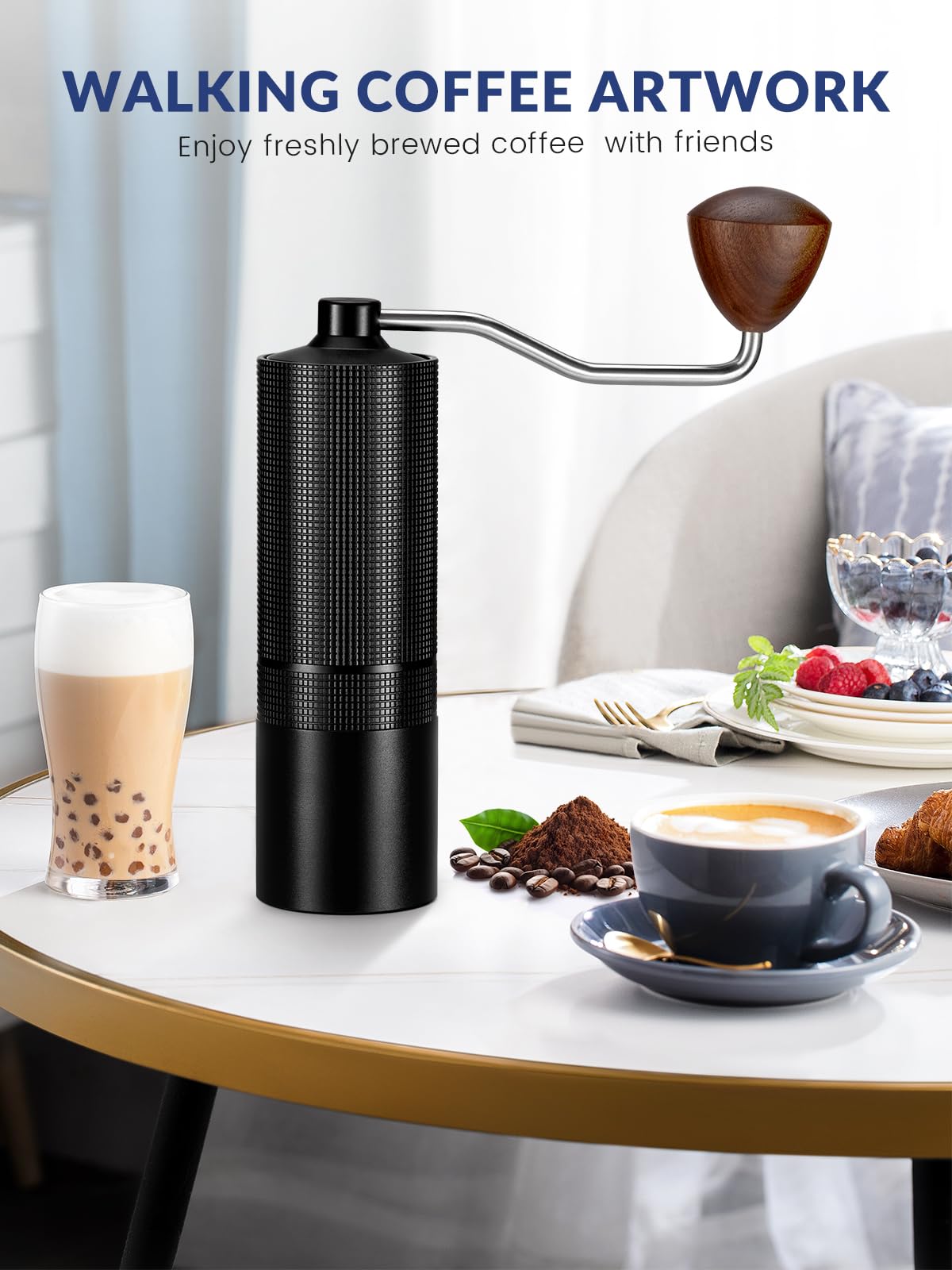Premium Manual Coffee Grinder - Adjustable Burr Mill for Espresso, French Press & Pour Over | Portable Hand Crank Coffee Bean Grinder with 18 Click Settings | Perfect for Home, Office, Travel & Camping | Ideal Gift for Coffee Lovers