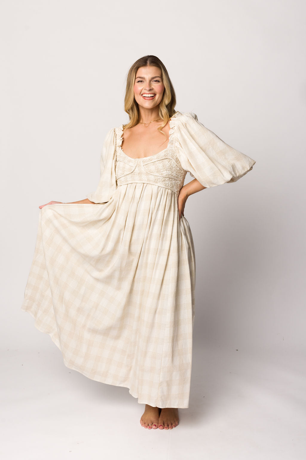 Harlow Maxi Dress in Natural Plaid - Bump Friendly Maternity Dress (Sizes S-3XL) for Pregnancy, Nursing & Everyday Comfort