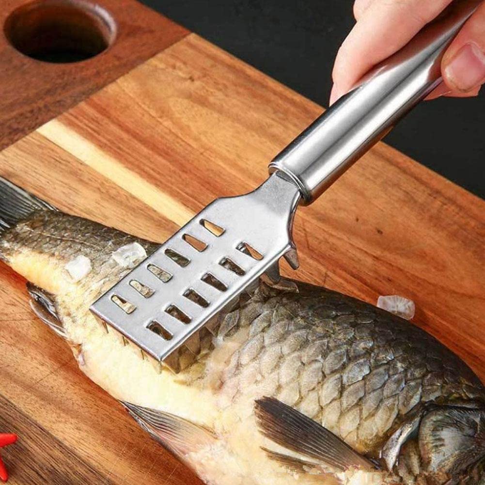 Stainless Steel Fish Scaler Brush with Ergonomic Handle - Efficient Fish Scale Remover Tool for Kitchen, Seafood Cleaning & Cooking - Perfect for Home Chefs, Fishermen & Seafood Lovers