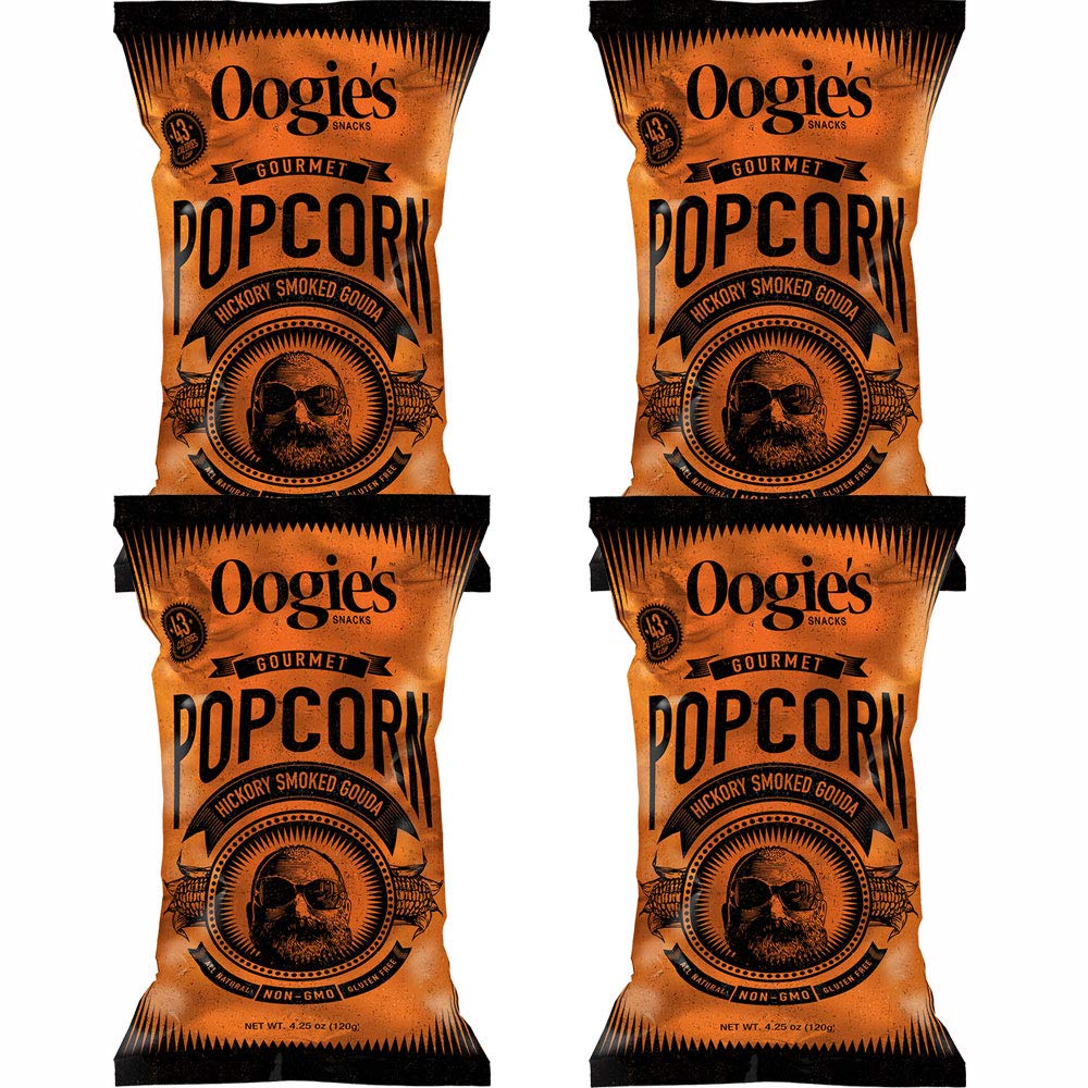 Oogie's Gourmet Popcorn 4-Pack - Hickory Smoked Gouda Flavor Gluten Free Snacks (4.25oz Big Bags) - Perfect for Movie Nights, Parties & Office Snacking