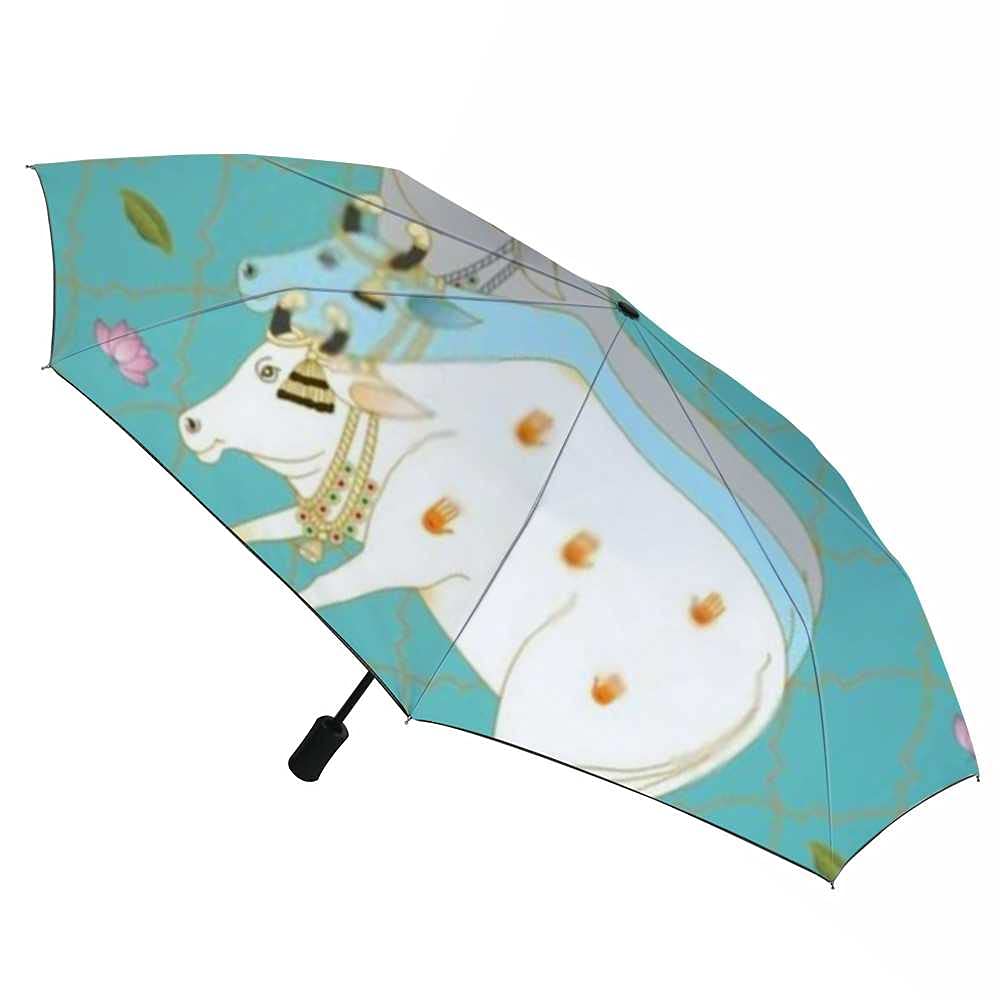 Windproof Travel Umbrella - Compact Automatic Open Close Watercolor Painted Cow Design - Lightweight Folding Rain Umbrella for Men & Women - Perfect for Golf, Commuting & Outdoor Activities