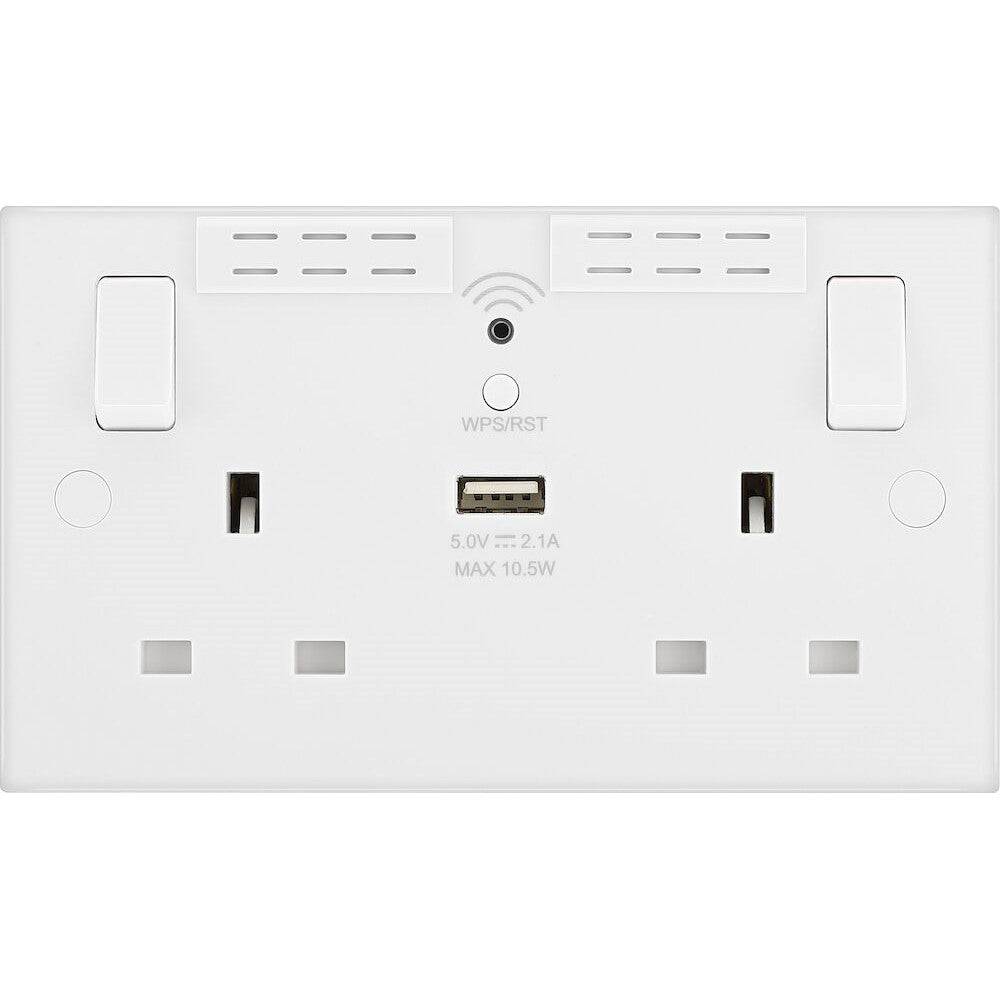 BG White Moulded Wi-Fi Extender USB Socket 922UWR - High Speed Wireless Signal Booster for Home & Office Internet Coverage