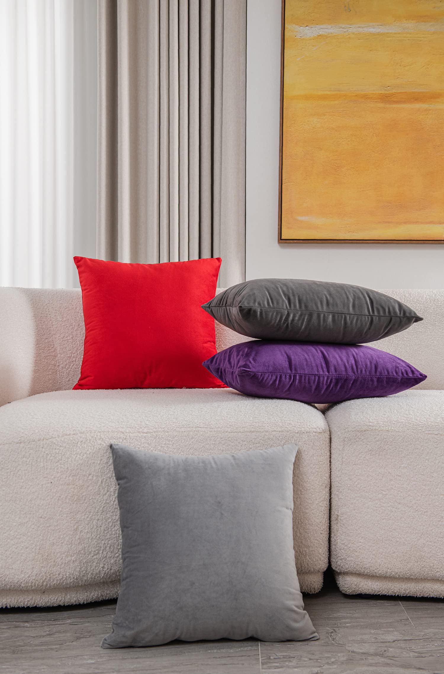 DEZENE 20x20 Inch Red Velvet Throw Pillow Covers - 2 Pack Soft Square Decorative Cushion Cases for Farmhouse, Living Room & Bedroom Decor | Cozy Home Accent for Sofa, Chair and Window Seat