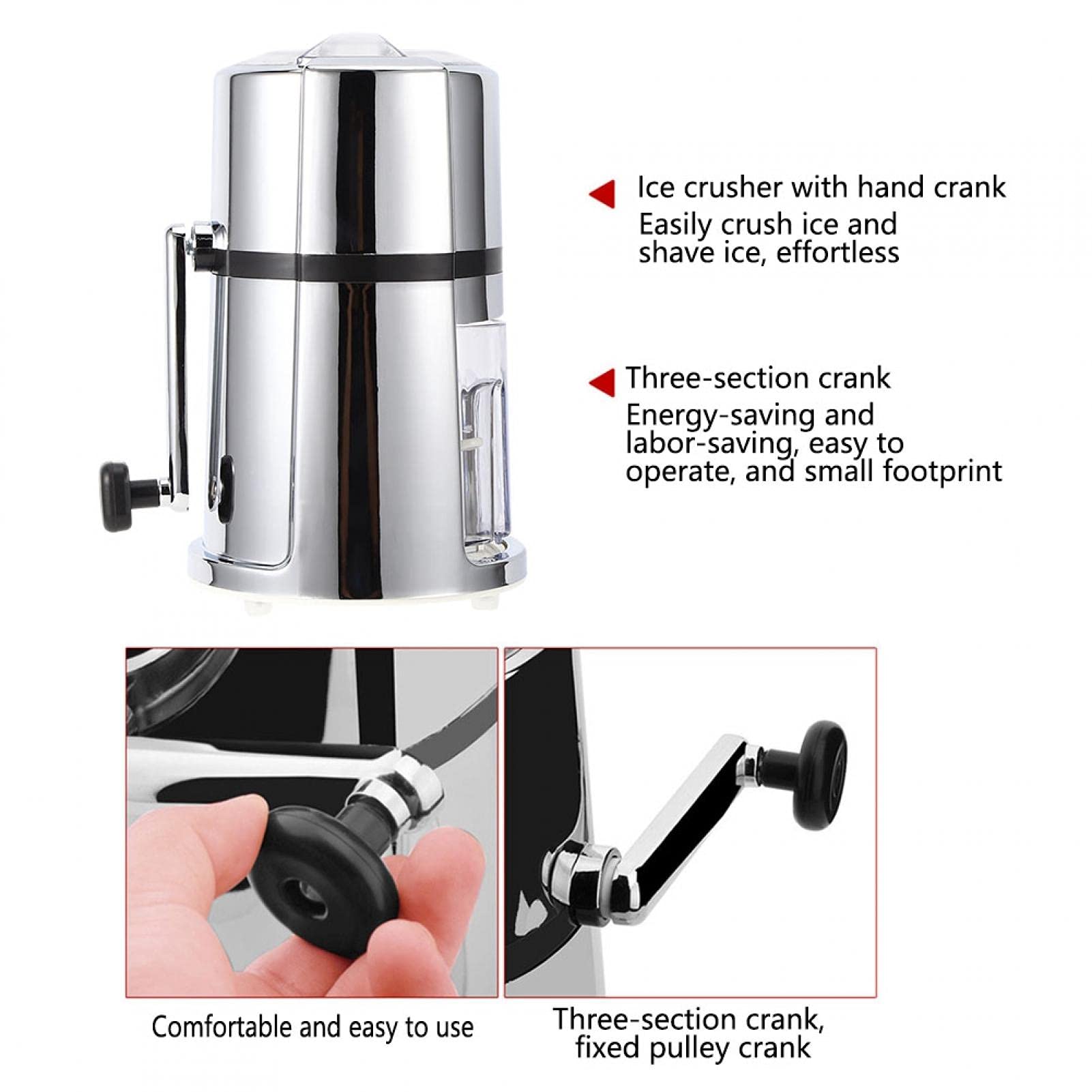 Commercial & Household Manual Ice Crusher - Stainless Steel Portable Ice Shaver Machine for Cocktails, Smoothies & Snow Cones | Perfect for Bars, Restaurants & Home Use