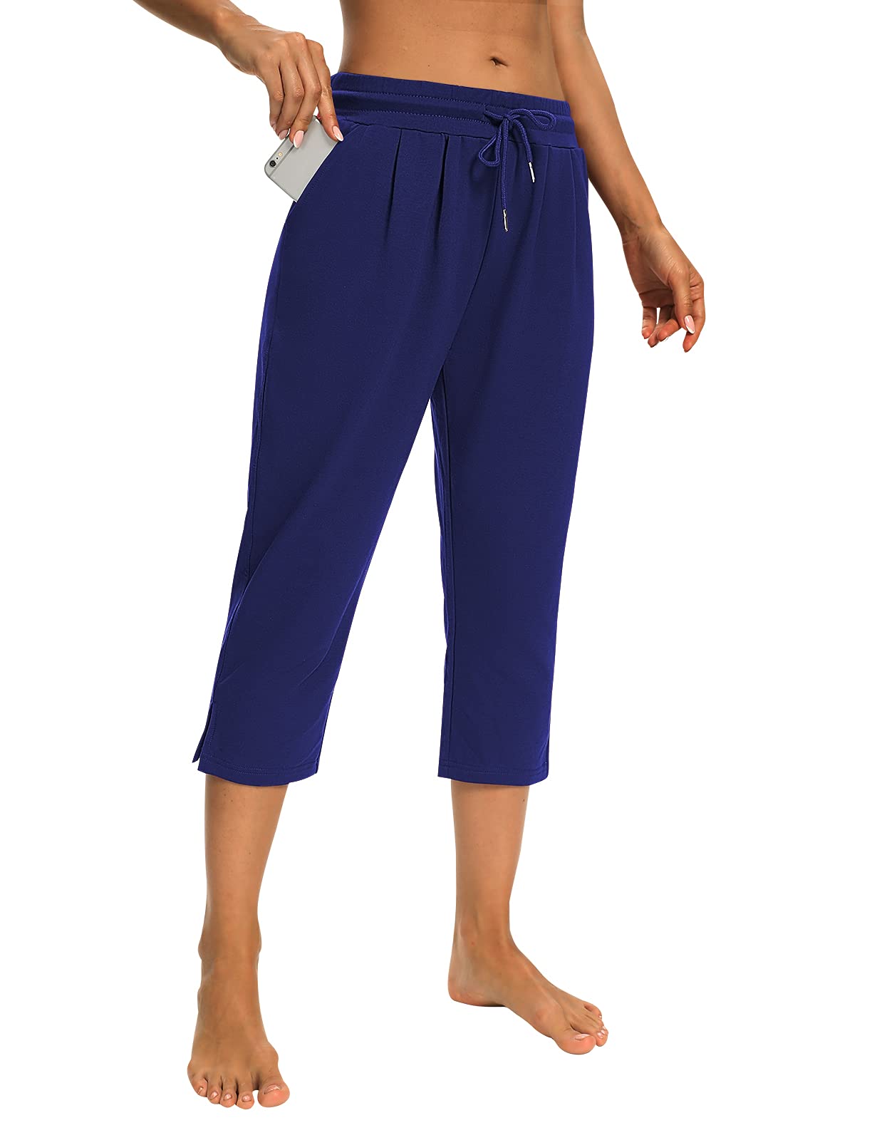 **Sarin Mathews Women's Capri Yoga Pants - Loose Fit Workout Joggers with Drawstring & Pockets - Comfortable Lounge & Sleep Pajama Pants for Yoga, Running, Travel & Home Wear**