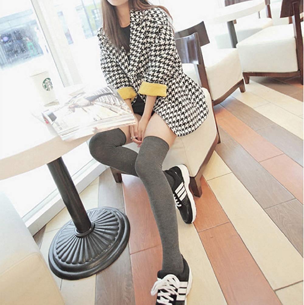 Honganda Women's Cotton Thigh High Socks - Warm Over Knee Stockings for Winter, Solid Colors, Sexy Long Socks for Casual, Office, and Date Night Outfits