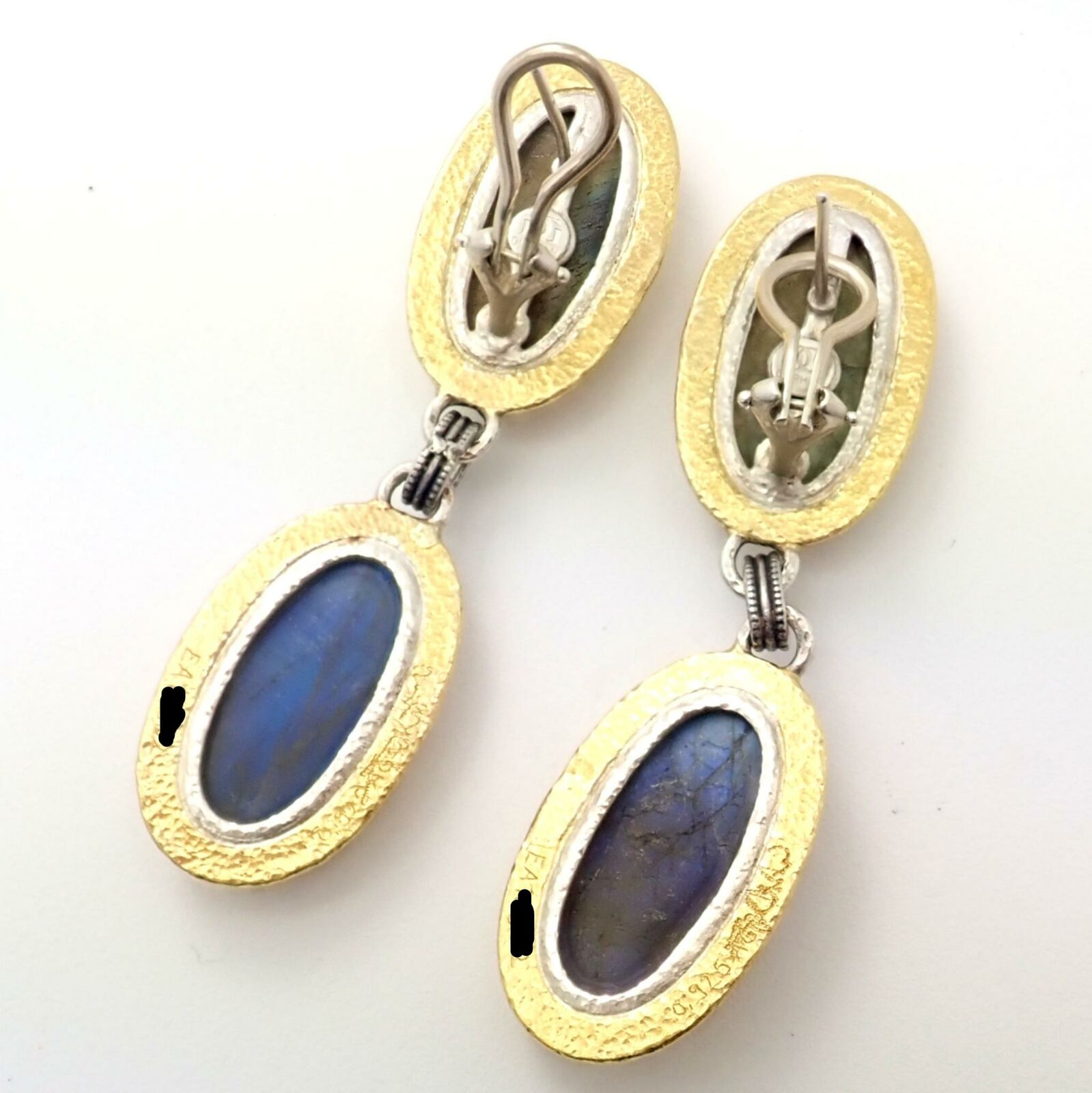 Authentic Gurhan Hammered Sterling Silver 24K Gold Labradorite Earrings - Elegant Dangle Earrings for Women, Perfect for Weddings, Parties & Special Occasions
