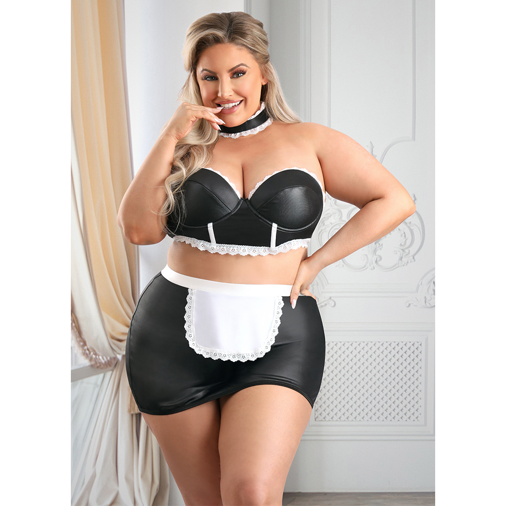 Fantasy Lingerie - Wet Look Maid Costume for Curvy Women | 5-Star Service | Roleplay, Cosplay & Boudoir Photography