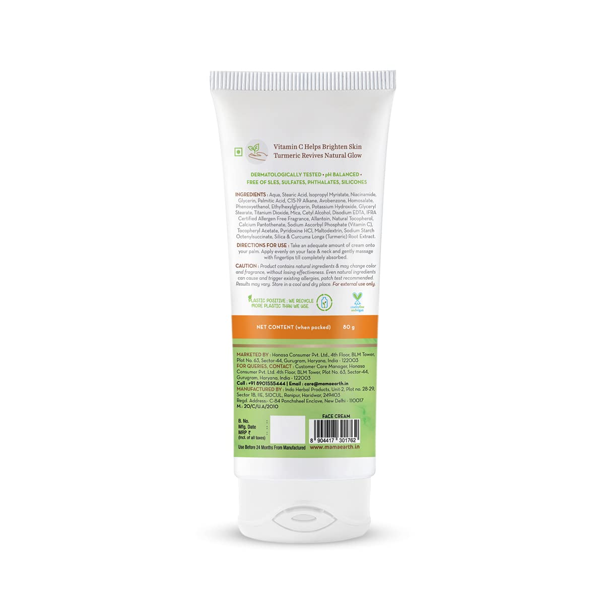 Mamaearth Vitamin C Daily Glow Face Cream with Turmeric for Skin Brightening & Radiance - 80g | Day & Night Moisturizer for Glowing Skin