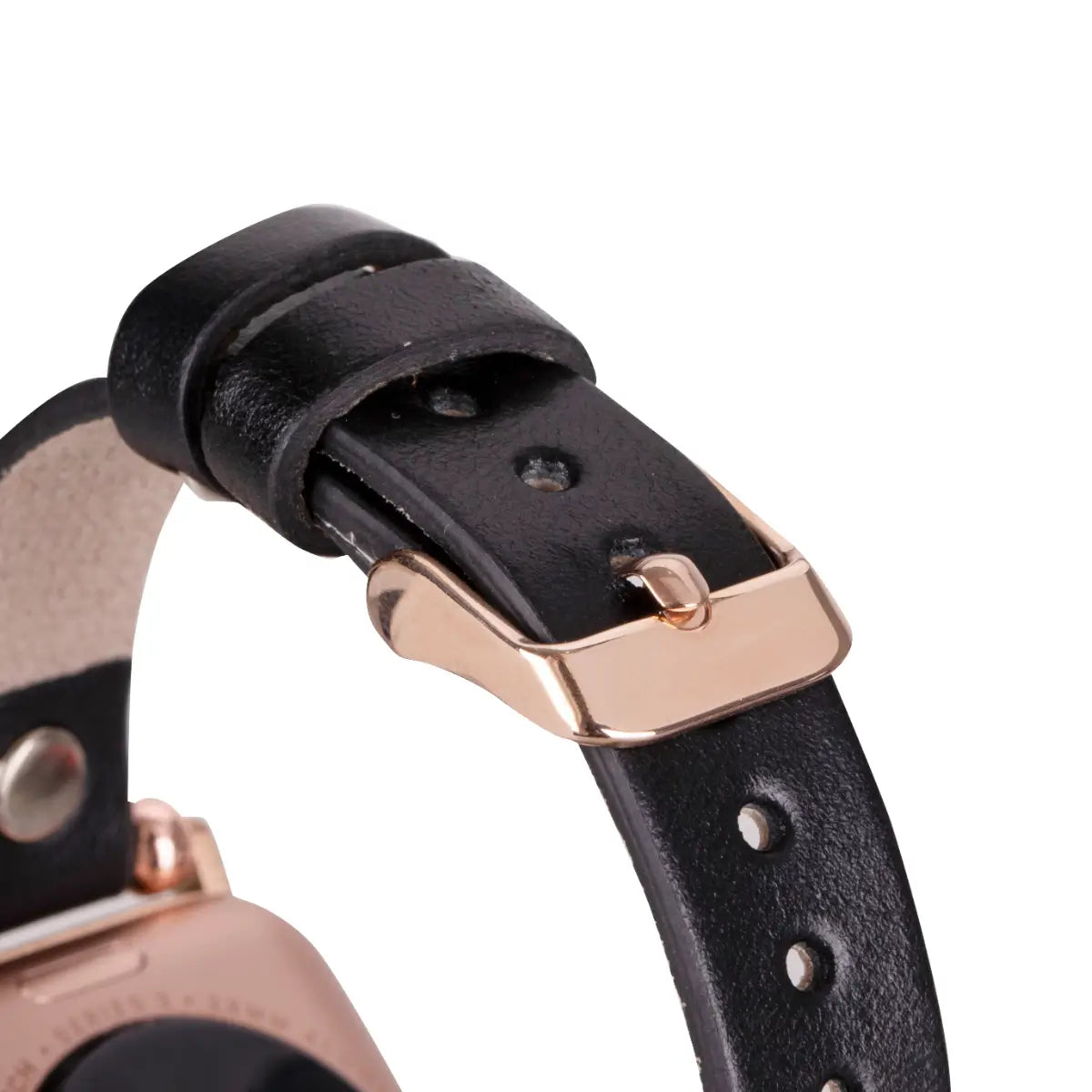 Slim Black Leather Apple Watch Band with Silver Rivet - Stylish & Durable Replacement Strap for Workout, Office & Everyday Wear