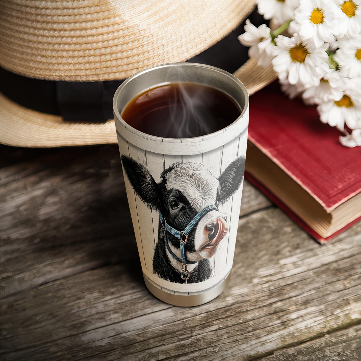 20oz Cow Tumbler - Stainless Steel Vacuum Insulated Travel Mug with Lid - Perfect Gift for Cow Lovers, Farmers & Country Life Enthusiasts - Keeps Coffee Hot/Cold for Hours - Ideal for Farm Work, Road Trips & Office Use