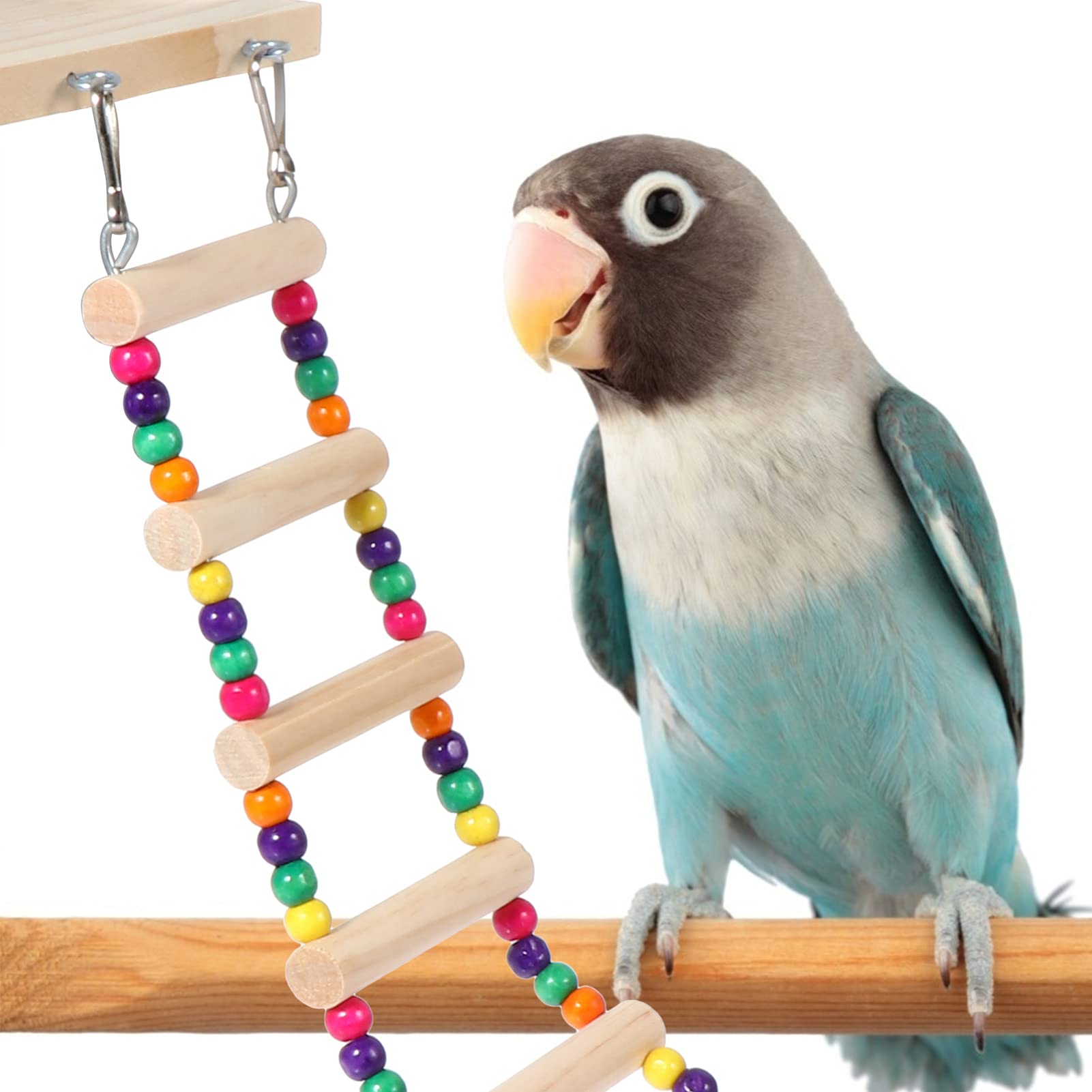 Balacoo Wooden Parrot Ladder Platform - Bird Chew Toy, Perch Stand & Small Pet Playground for Parrots, Budgies, Rabbits & Hamsters | Durable Natural Wood Bird Biting Toy for Cage Climbing, Exercise & Playtime Fun