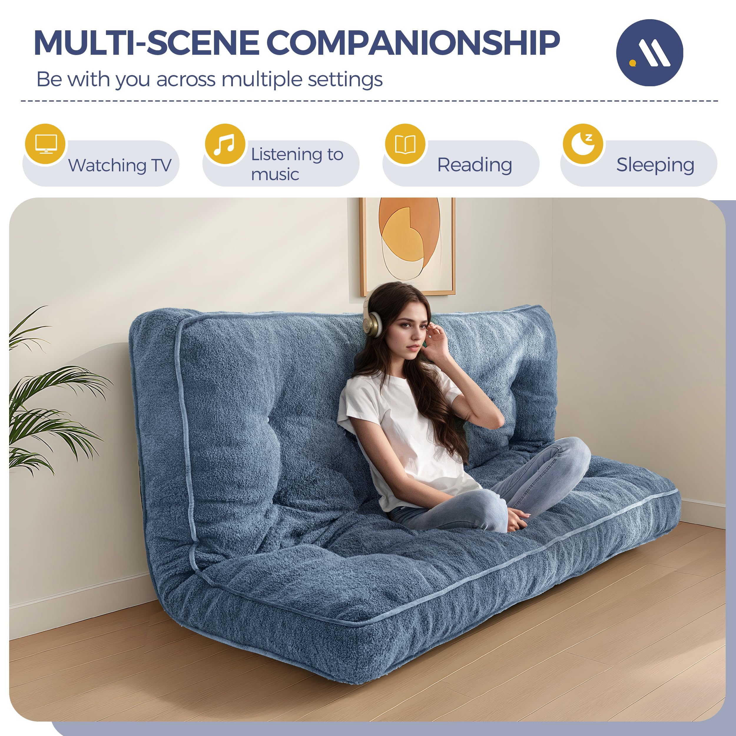 MAXYOYO 6 Inch Full Size Futon Mattress - Thick Boucle Sofa Bed with Shredded Foam Filling for Adults, Dusty Blue | Convertible Sleeper, Floor Mattress & Guest Bed Solution (Frame Not Included)