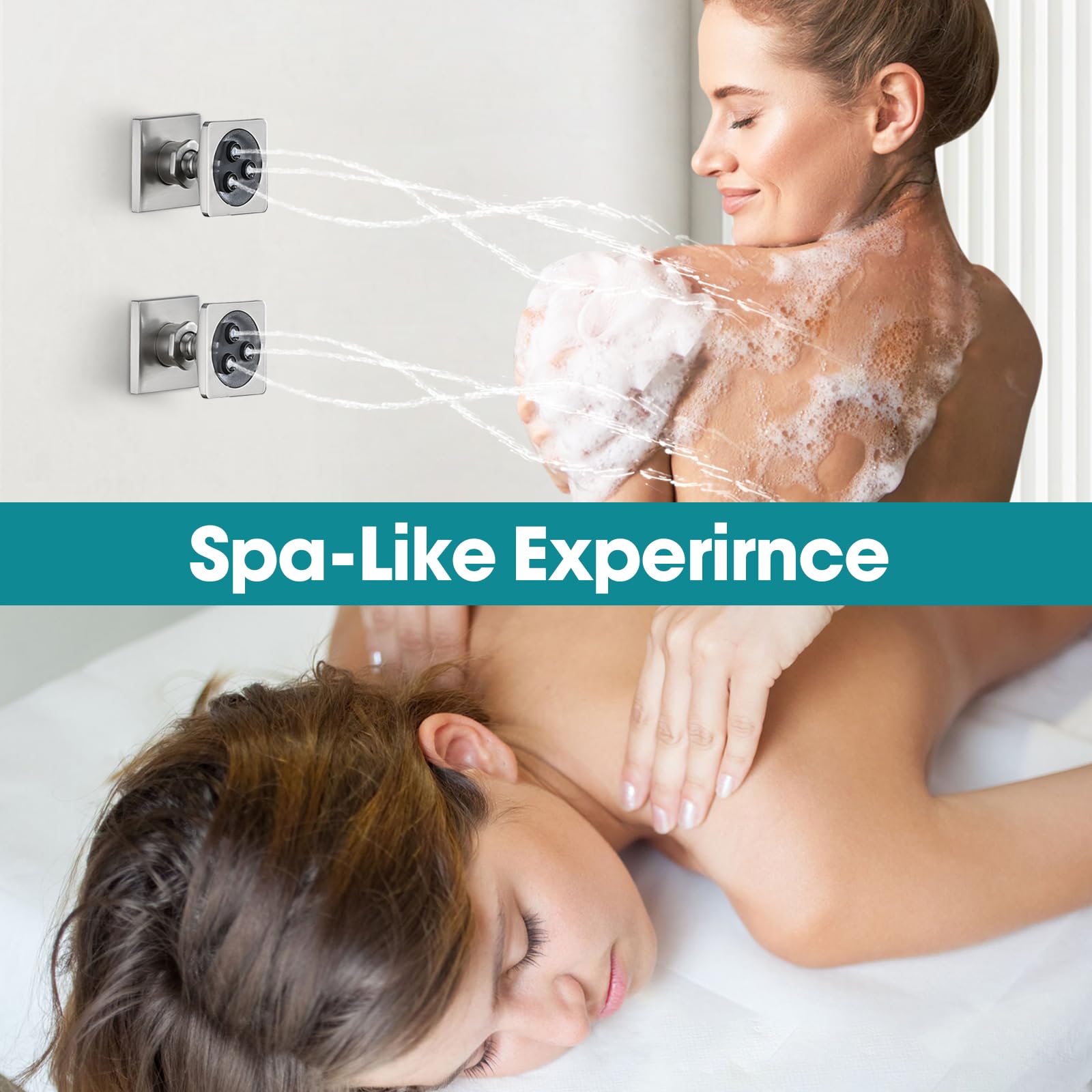 Premium Solid Brass Shower Body Spray Jets - High Pressure Square Massage Jets for Spa-Like Experience - Wall Mounted Brushed Nickel Shower Jets (4PCS) - Perfect for Luxury Bathroom Renovation & Relaxing Hydrotherapy Sessions
