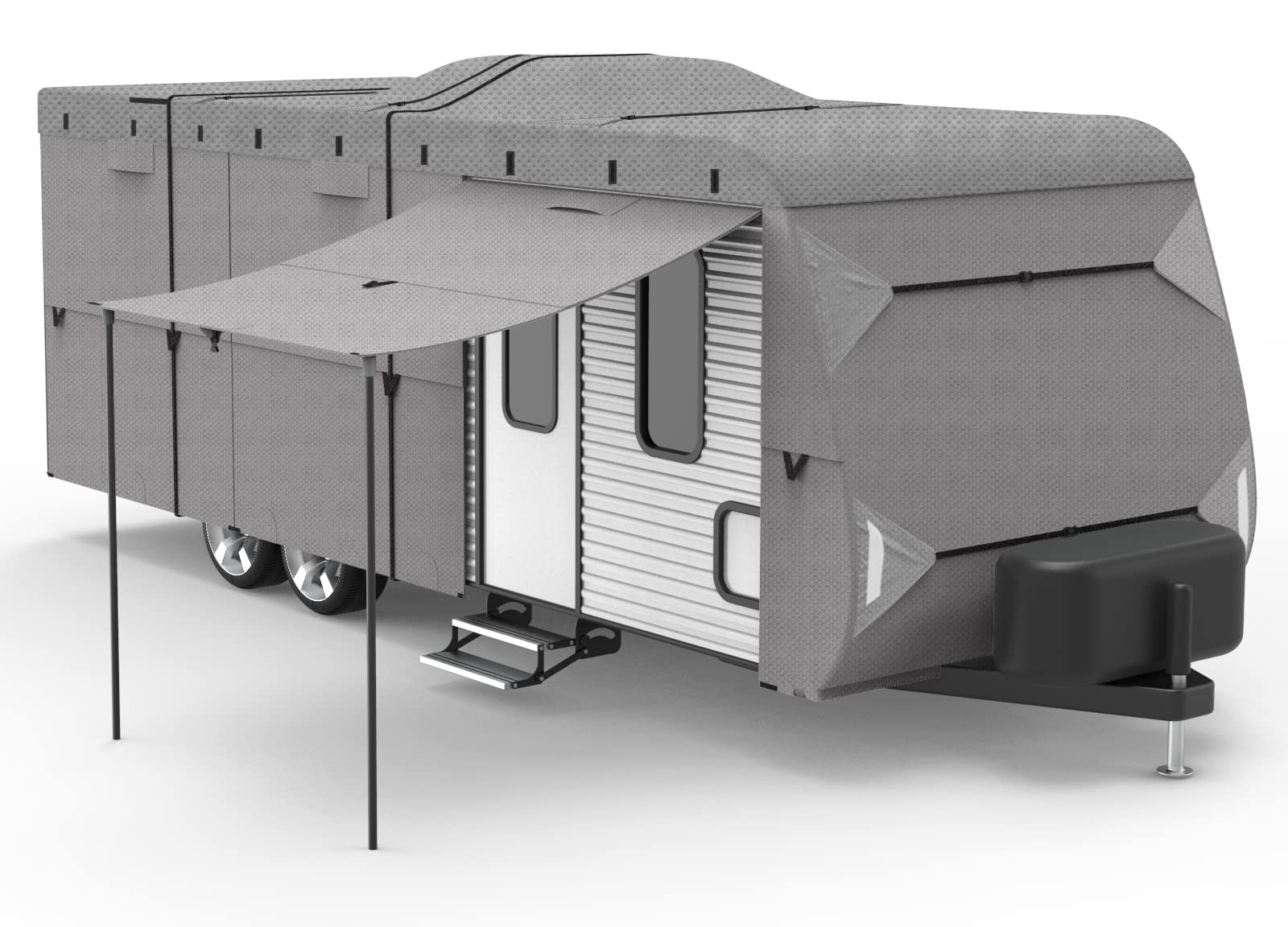 Leader Accessories Easy Setup RV Cover - Extra Thick 5-Layer Waterproof Travel Trailer & Camper Cover with Assist Poles (Grey, Fits 22'-24') - Perfect for Outdoor Storage, Winter Protection & Long-Term Vehicle Shelter