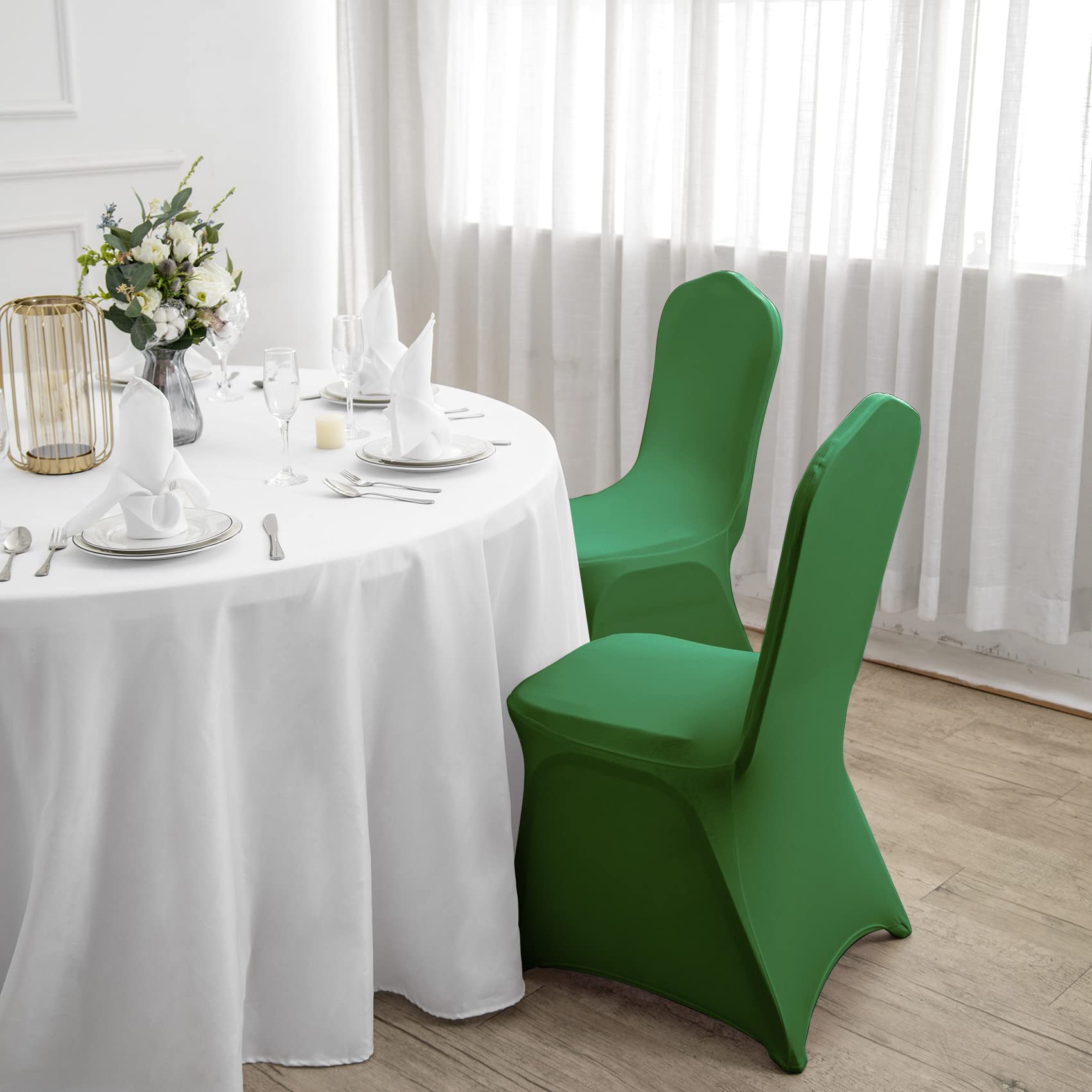 12PCS Spandex Stretch Chair Covers - Washable & Removable Living Room Chair Protectors for Party, Banquet, Wedding Events - Emerald Green - Perfect for Home, Hotel, Restaurant & Event Decor