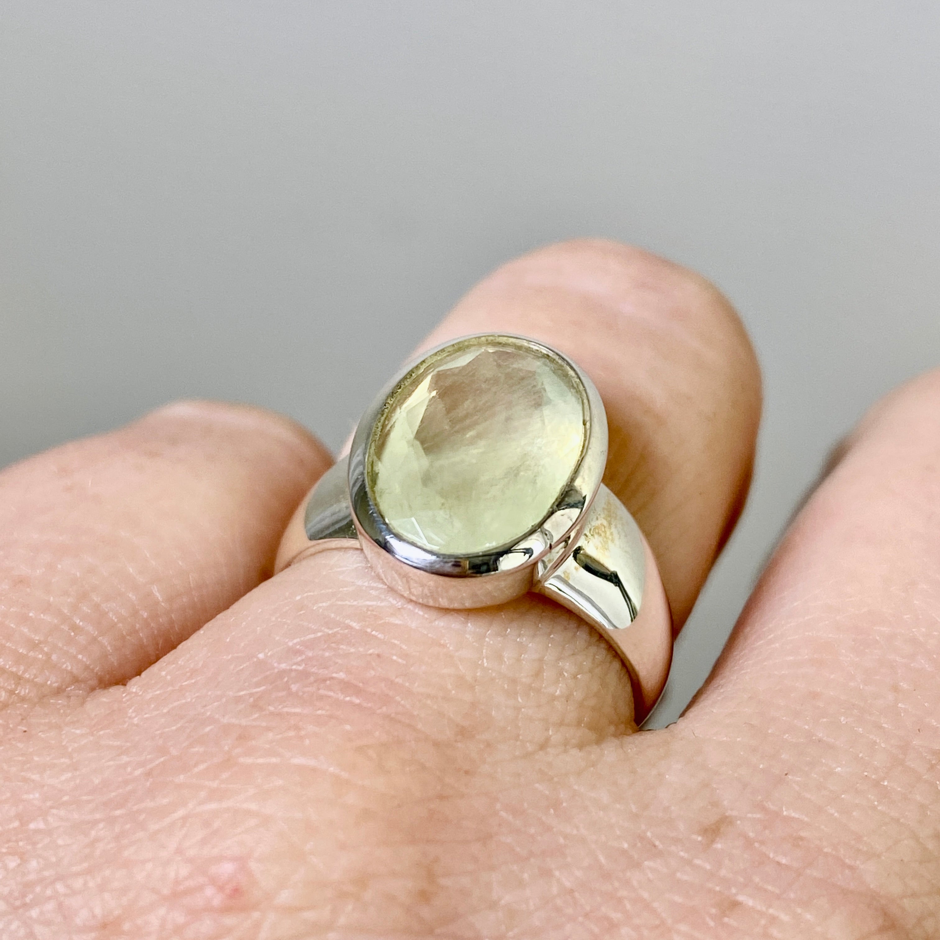 Prehnite Oval Faceted Ring Size 6.5 - Dainty Green Gemstone Jewelry for Women, Handmade Sterling Silver Engagement Ring - Perfect for Weddings, Anniversaries & Special Occasions