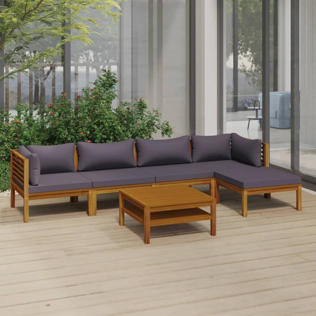 vidaXL 6-Piece Patio Lounge Set - Outdoor Garden Furniture with Cushions, Acacia Wood Sectional Sofa in Retro Style - Perfect for Backyard, Poolside & Patio Relaxation