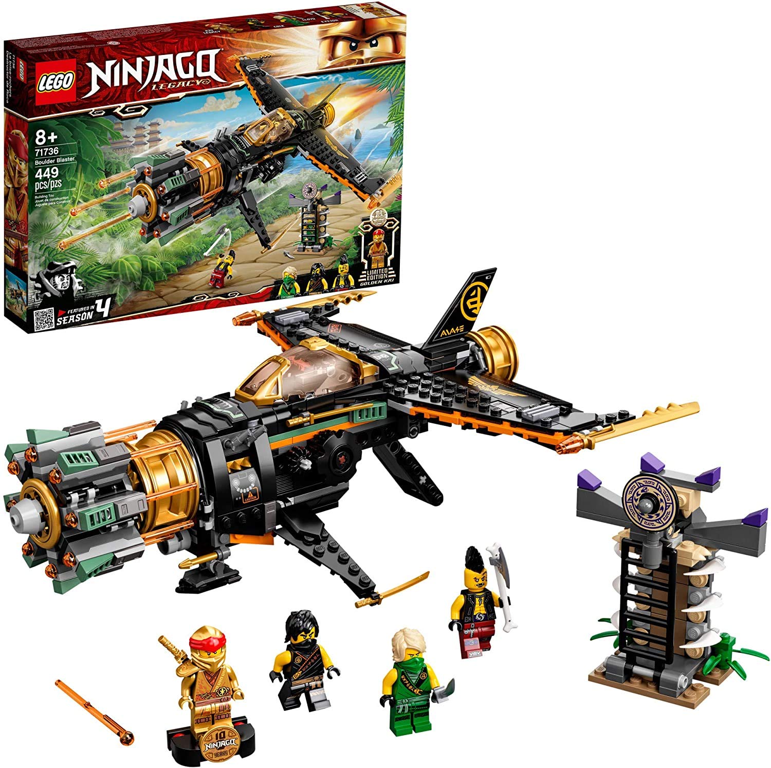 LEGO NINJAGO Legacy Boulder Blaster 71736 Building Kit - 449-Piece Airplane Toy with Collectible Minifigures (2021 Edition) | Creative Play & Ninja-Themed Gift for Kids Ages 7+