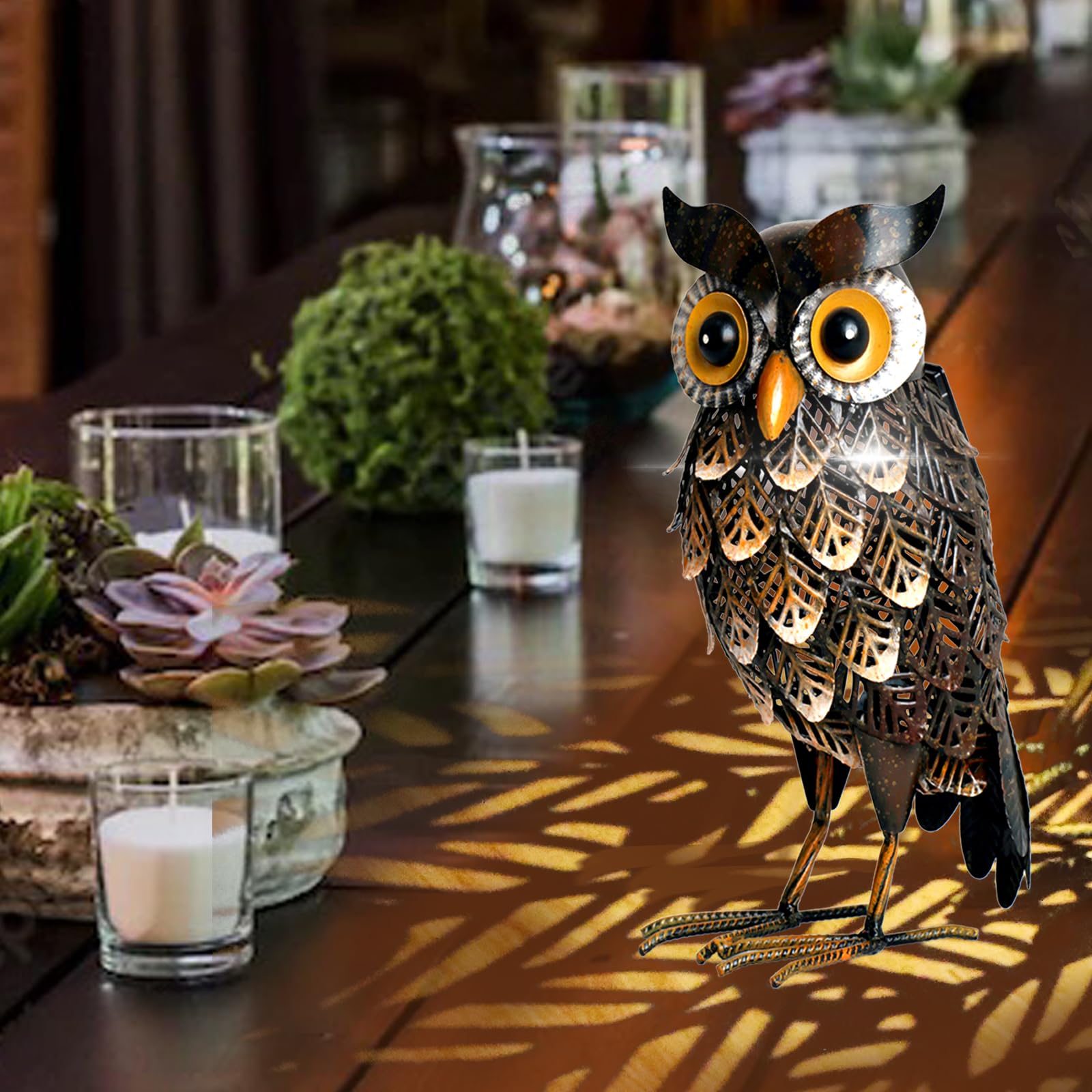Solar LED Owl Garden Statue - Metal Outdoor Decor with Solar Lights for Patio, Lawn, Yard - Unique Gift for Home & Garden Decoration - Perfect for Nighttime Ambiance & Bird Lovers