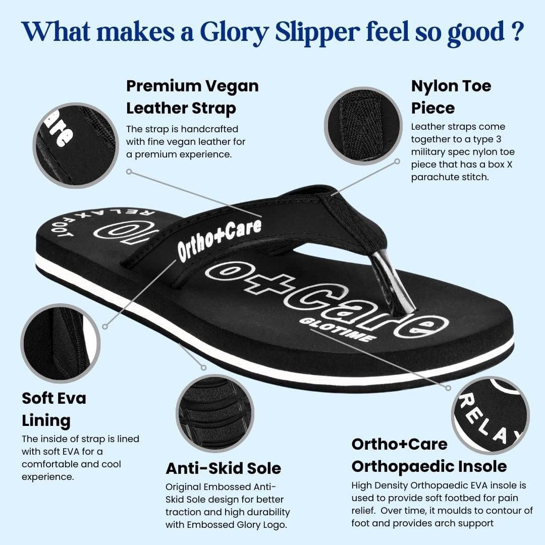 GLORY Men's Diabetic & Orthopedic Slippers - Lightweight Cushioned Comfortable Flip Flops with Soft Footbed for Plantar Fasciitis Relief | Perfect for Home, Hospital & Post-Surgery Recovery
