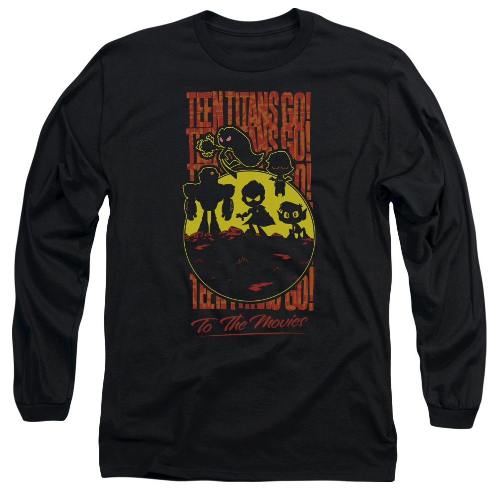 Teen Titans Go to The Movies Men's Long Sleeve Graphic T-Shirt - Superhero Silhouette Design - Perfect for Cosplay, Comic Con & Superhero Fans