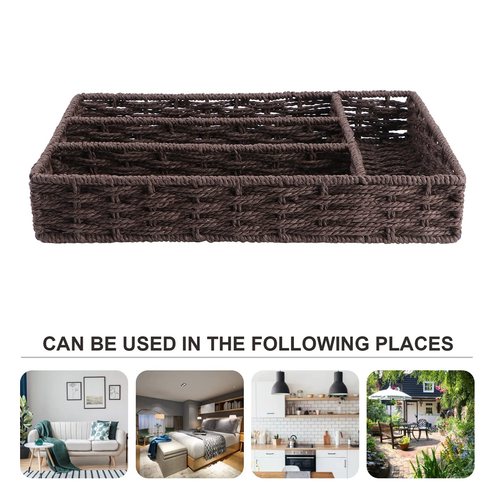 Cabilock Natural Wicker Flatware Basket Organizer with Dividers - Kitchen Utensil Drawer Tray for Cutlery & Serving - Perfect for Dining Room, Kitchen Storage & Entertaining