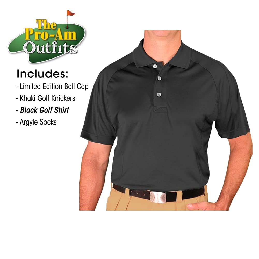 Men's Khaki Microfiber Outfit Set - Limited Edition Ball Cap, Over-The-Calf Argyle Socks & Black Golf Shirt | Casual Wear, Golfing & Outdoor Activities