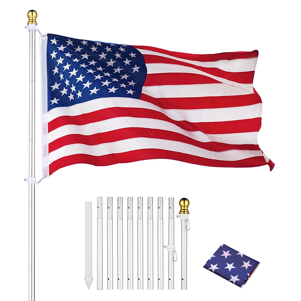 10ft Aluminum Flagpole Kit for House & Yard - Durable Sectional Poles for American & State Flags - Perfect for Front Yard, Garden, and Outdoor Decor