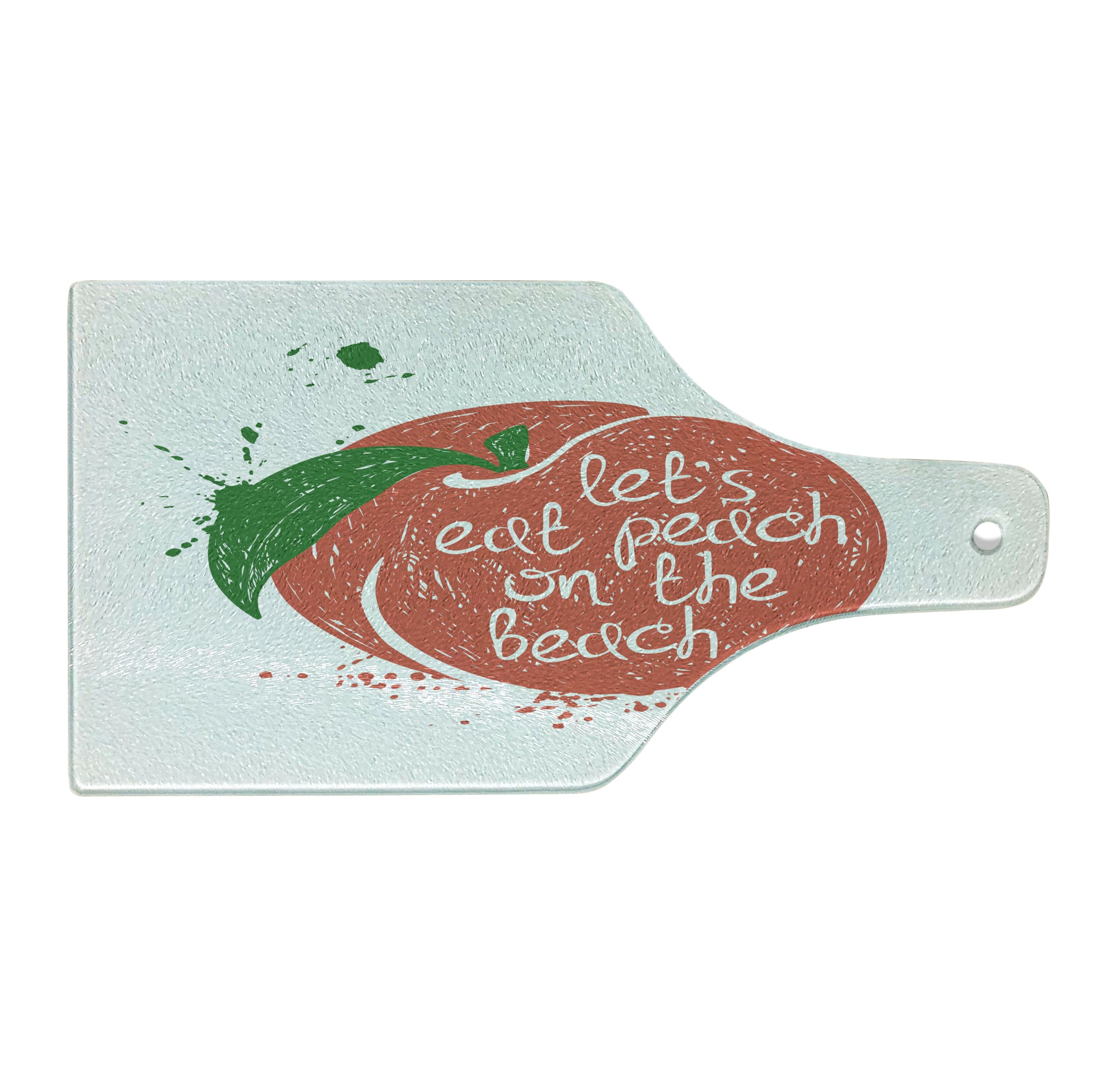 Ambesonne Peach Themed Tempered Glass Cutting Board - Decorative Serving Tray with Fruit Design, Stem & Leaf Pattern - Perfect for Beach Picnics, Wine Parties & Kitchen Decor - Green Coral White Wine Bottle Shape