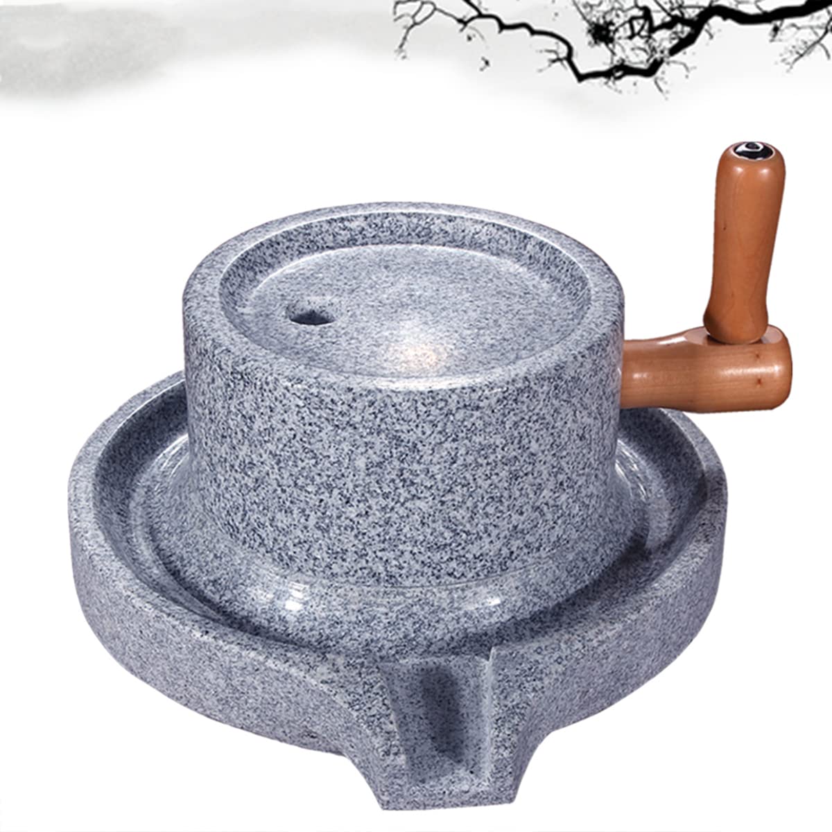 Premium Manual Granite Stone Mill - Hand Crank Grain Grinder for Dry & Wet Flour - Natural Wheat, Corn & Nut Grinder with Wooden Stand (7.87x11.8in) - Perfect for Homemade Bread, Artisan Baking & Organic Cooking