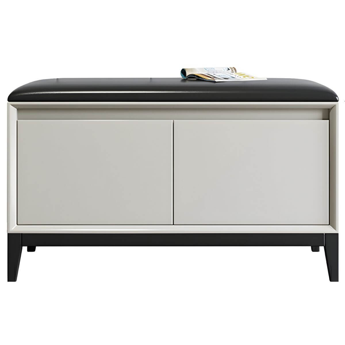Modern Black Faux Leather Rectangle Storage Ottoman with Wood Frame and Nailhead Trim - Stylish Living Room Footrest, Bedroom Bench & Hidden Storage Solution for Home Decor