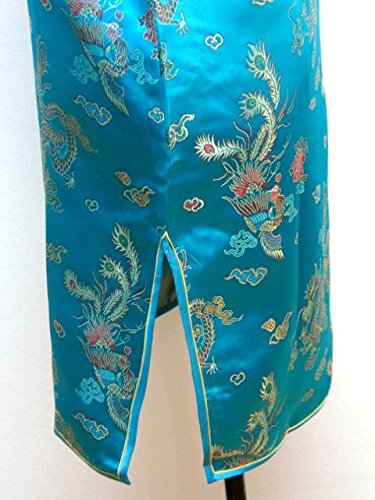 7Fairy Women's Vintage Turquoise Dragon Print Mini Cheongsam Dress - Elegant Chinese Qipao for Prom, Party & Special Occasions
