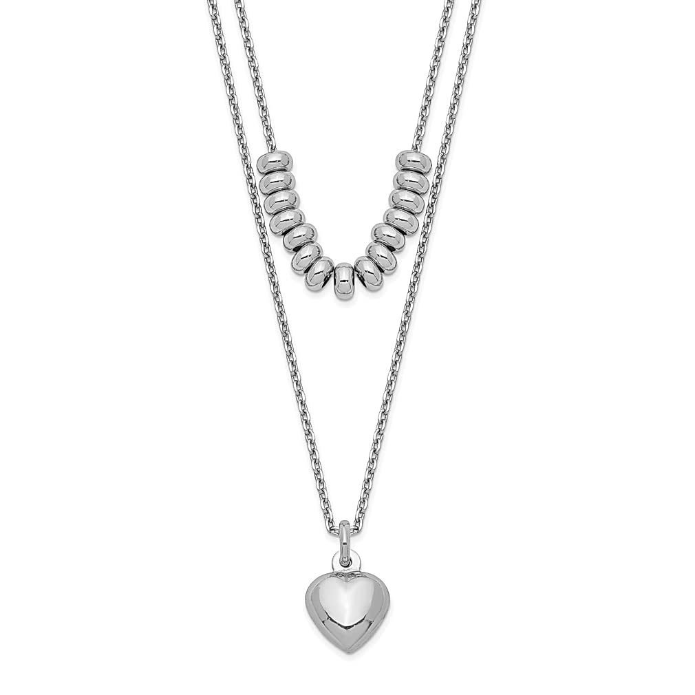 925 Sterling Silver 2 Strand Beaded Heart Dangle Necklace - Elegant Layered Love Pendant Charm for Women | Perfect Gift for Her, Anniversary, Valentine's Day & Special Occasions