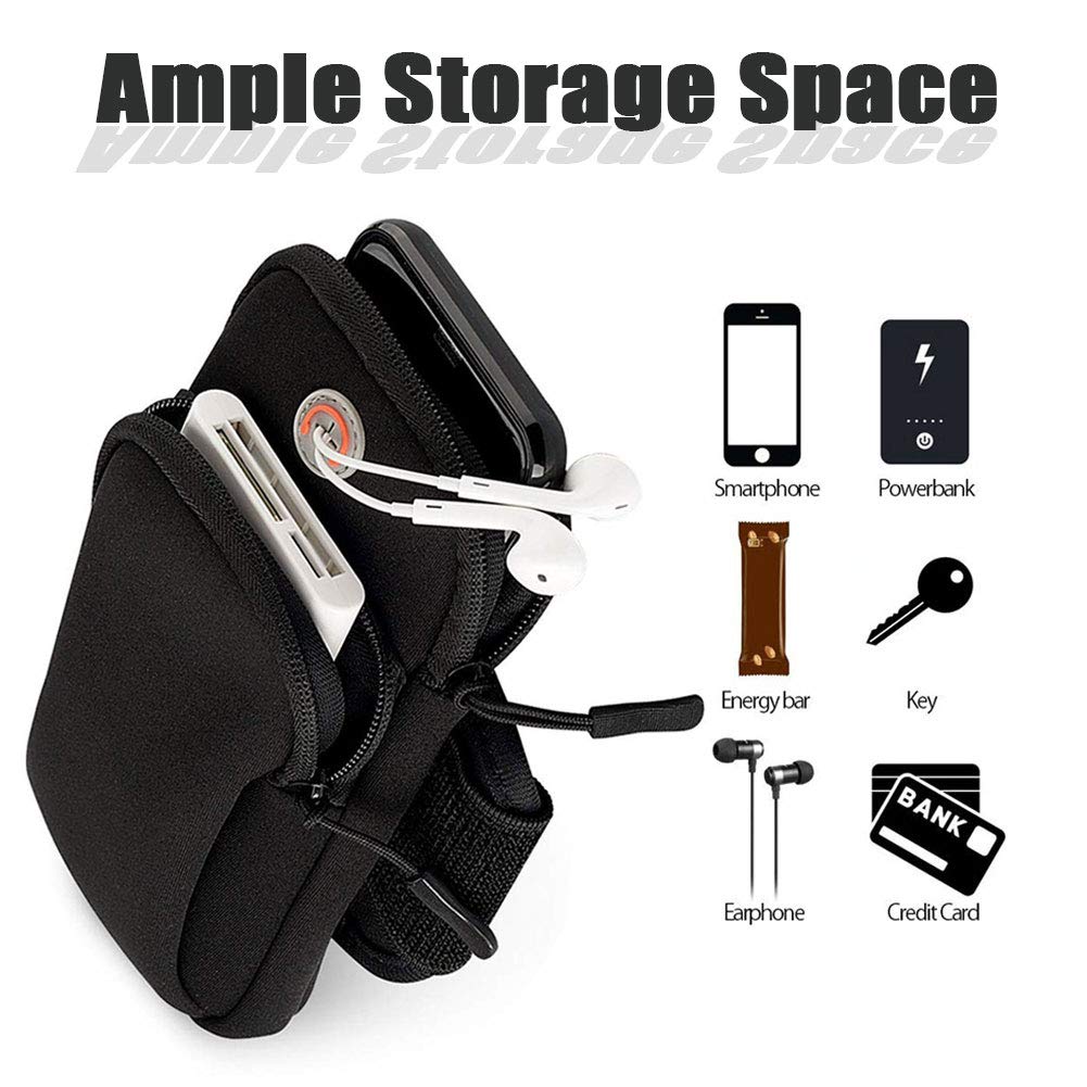 Running Armband Phone Holder for iPhone 16/16e/15/14/13/12/11 Pro Max/XS/XR/Plus/Mini & Galaxy Ultra/Edge/S25/S24/S23/S22/S21/S20/Note 20/10 - Adjustable Sports Pouch Bag for Gym, Hiking & Outdoor Activities (Black)