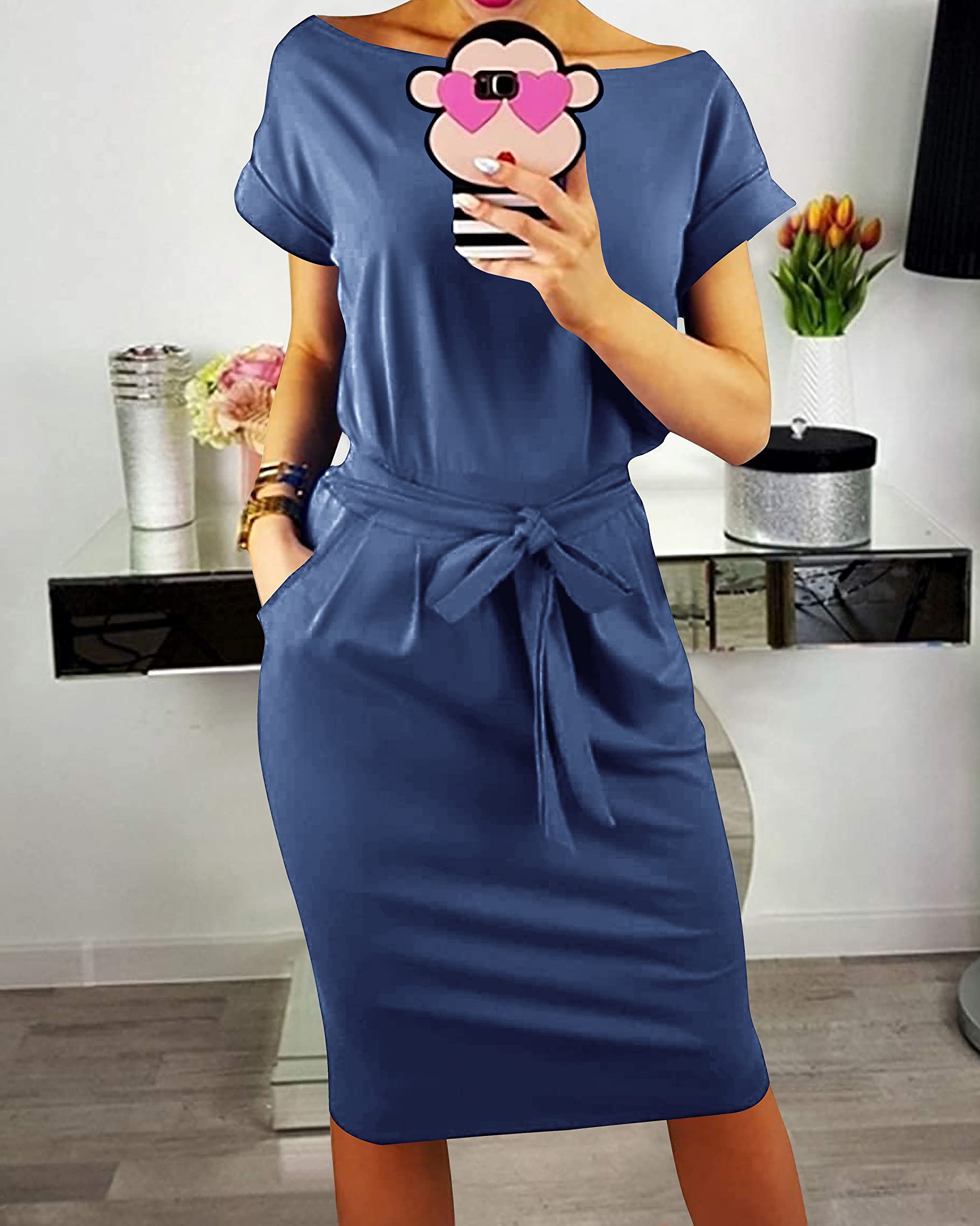 PRETTYGARDEN Women's Summer Striped T-Shirt Dress with Tie Waist & Pockets - Casual Office Wear, Beach Cover Up, and Day Out Dress