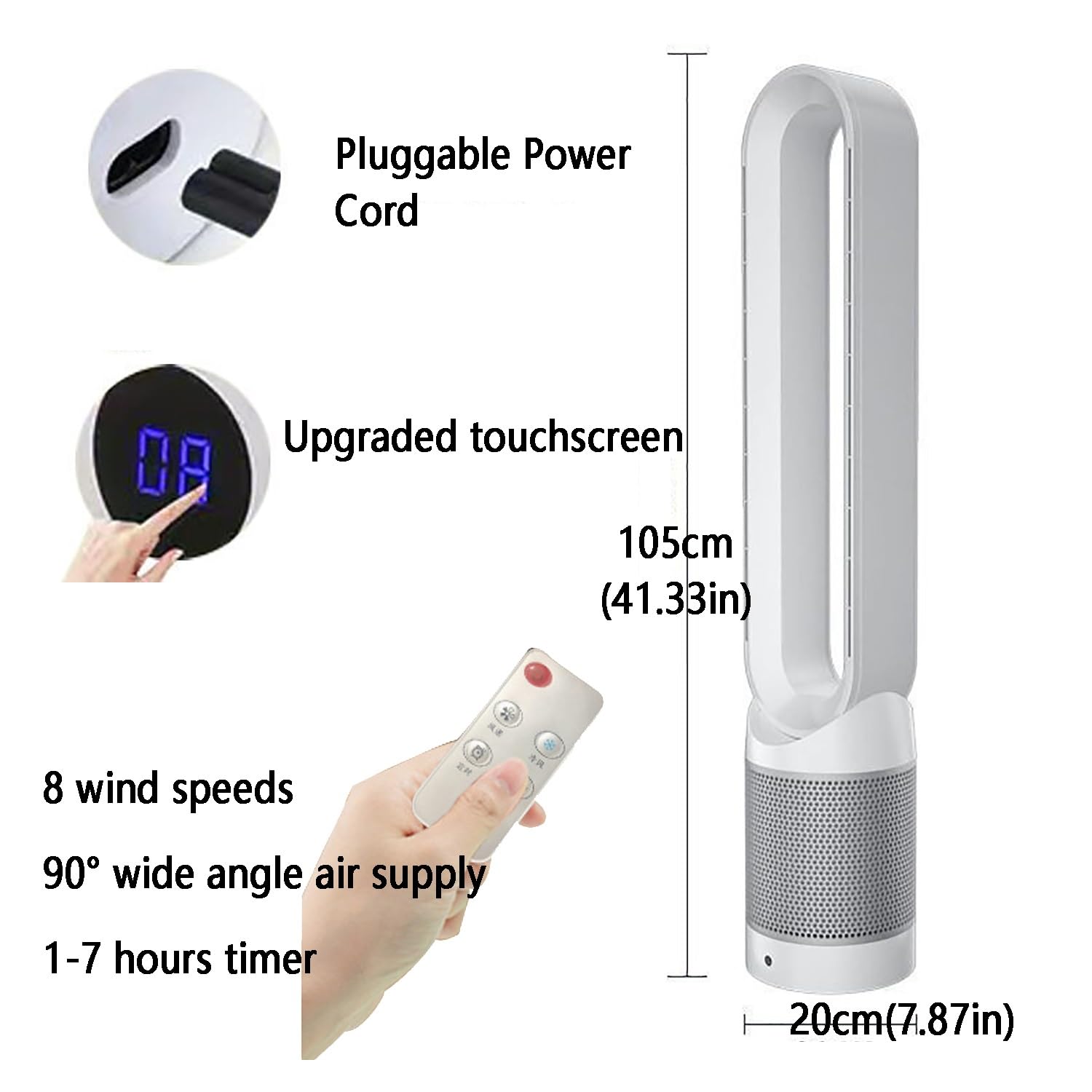 HSPLXYT Bladeless Tower Fan - Silent Oscillating Pedestal Fan with Remote Control, 8 Speed Settings & 9 Hour Timer (Rose Gold) - Perfect for Bedroom, Office, and Home Cooling