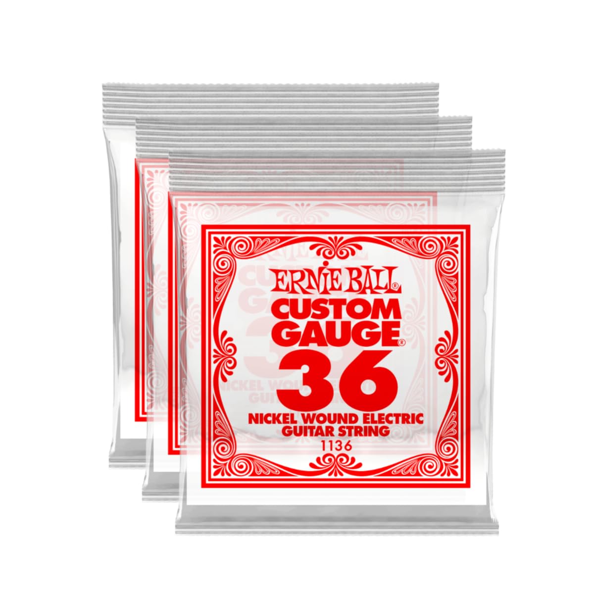 Ernie Ball Nickel Wound Single Guitar Strings 3-Pack .036 Gauge - Premium Electric Guitar Strings for Rock, Blues & Metal Performance
