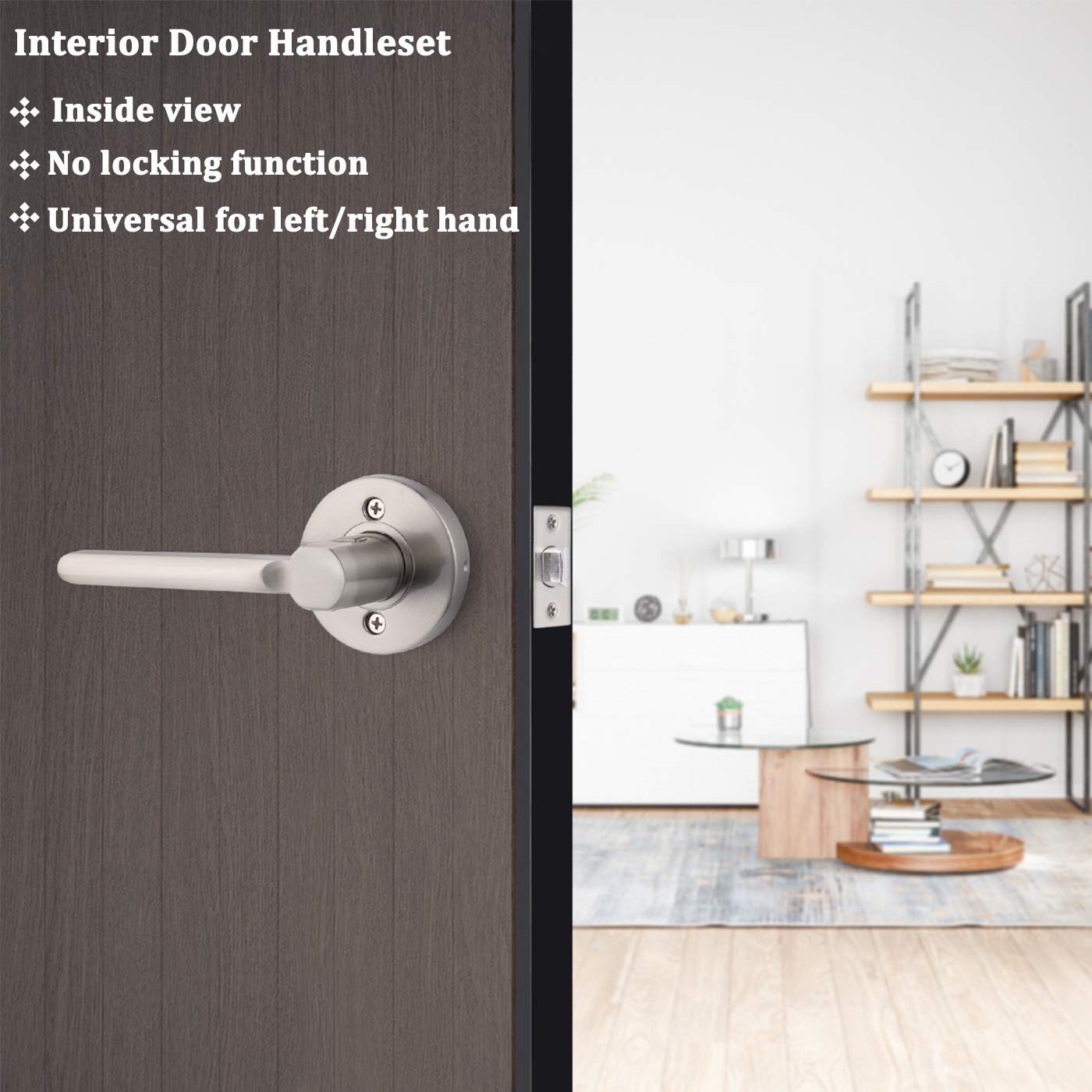 Gobrico 6 Pack Interior Door Levers - Flat Straight Style Nickel Finish Passage Door Locksets for Hallway, Closet & Bedroom - Easy Installation for Home & Office Use