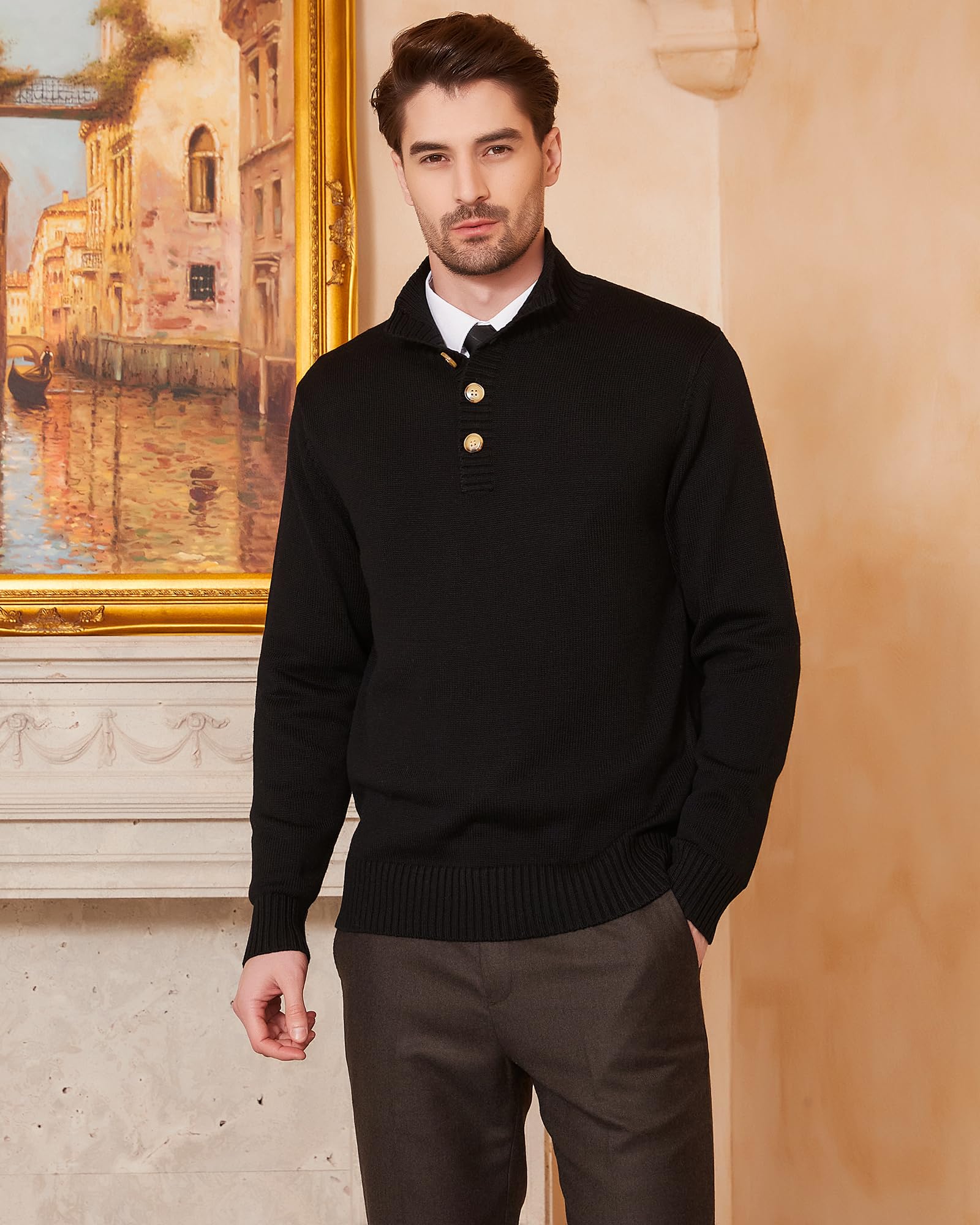 Men's Wool Blend Knit Pullover - Midweight Mock Neck Sweater for Casual Wear