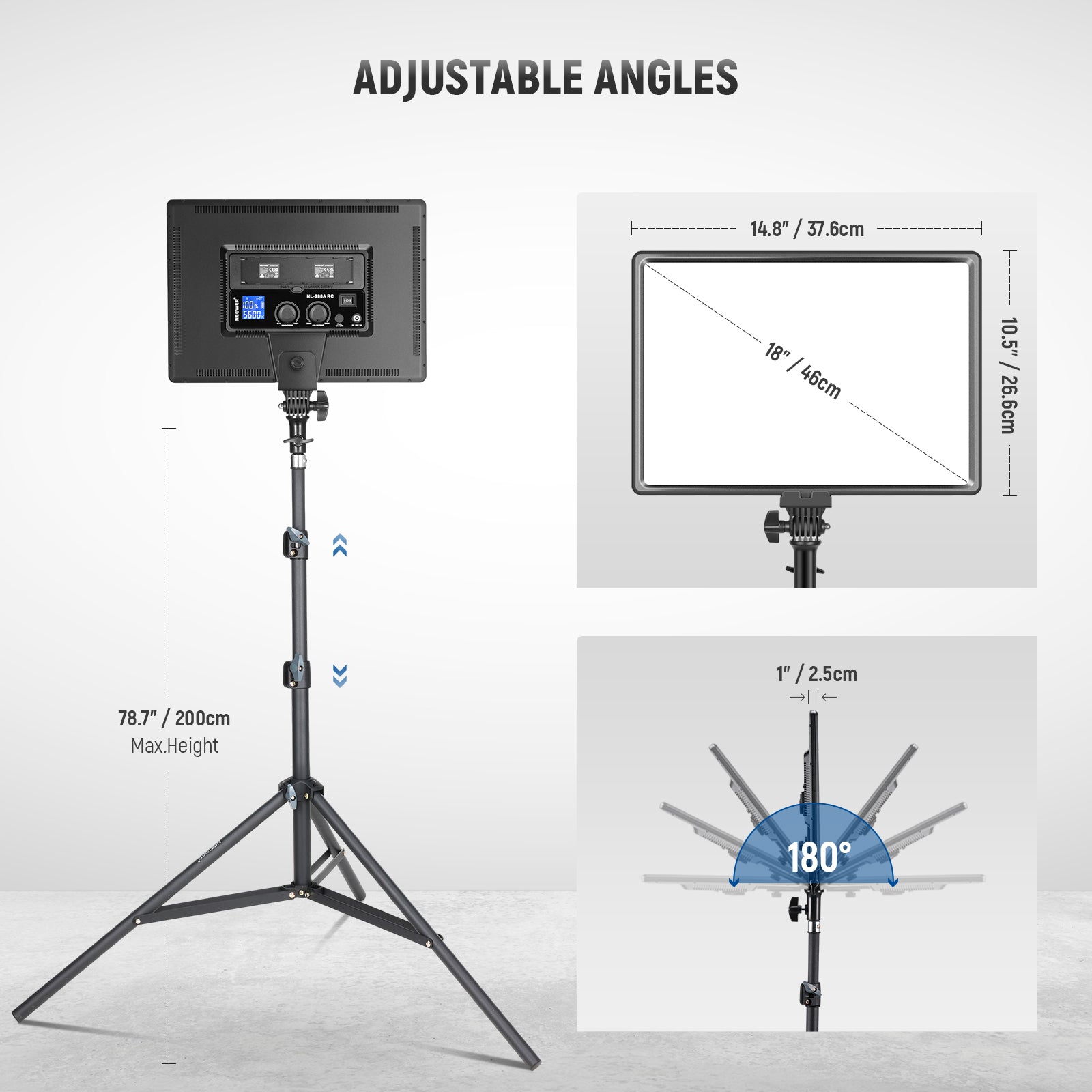 NEEWER 2 Pack NL 288ARC Bi-Color LED Panel Light Stand Kit with Adjustable Brightness & Color Temperature - Perfect for Photography, Videography, YouTube Studio and Live Streaming