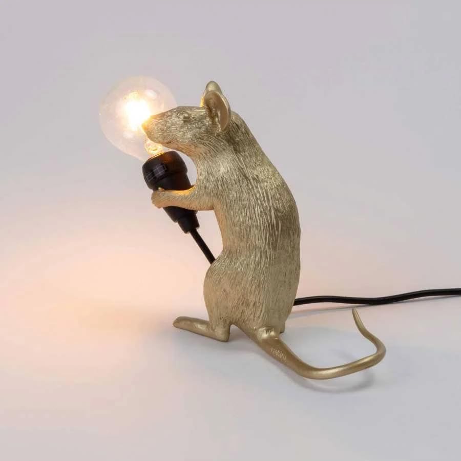 SELETTI Resin Mouse Lamp - Gold Mac Sitting Desk Light for Home Office Decor & Gift Ideas