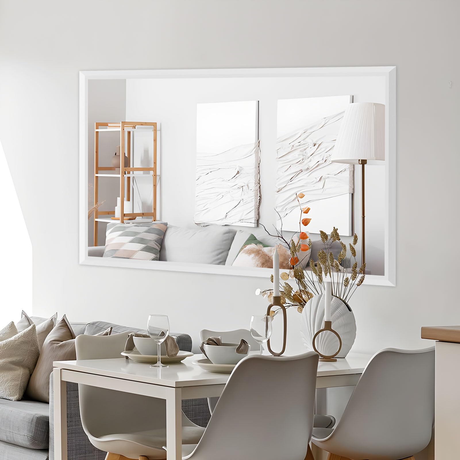 Amorho 60x36 Inch White Thick Metal Framed Bathroom Wall Mirror - Large Rectangle Over 2 Sinks Vanity Mirror for Bedroom, Living Room & Entryway - Perfect for Makeup, Grooming & Home Decor